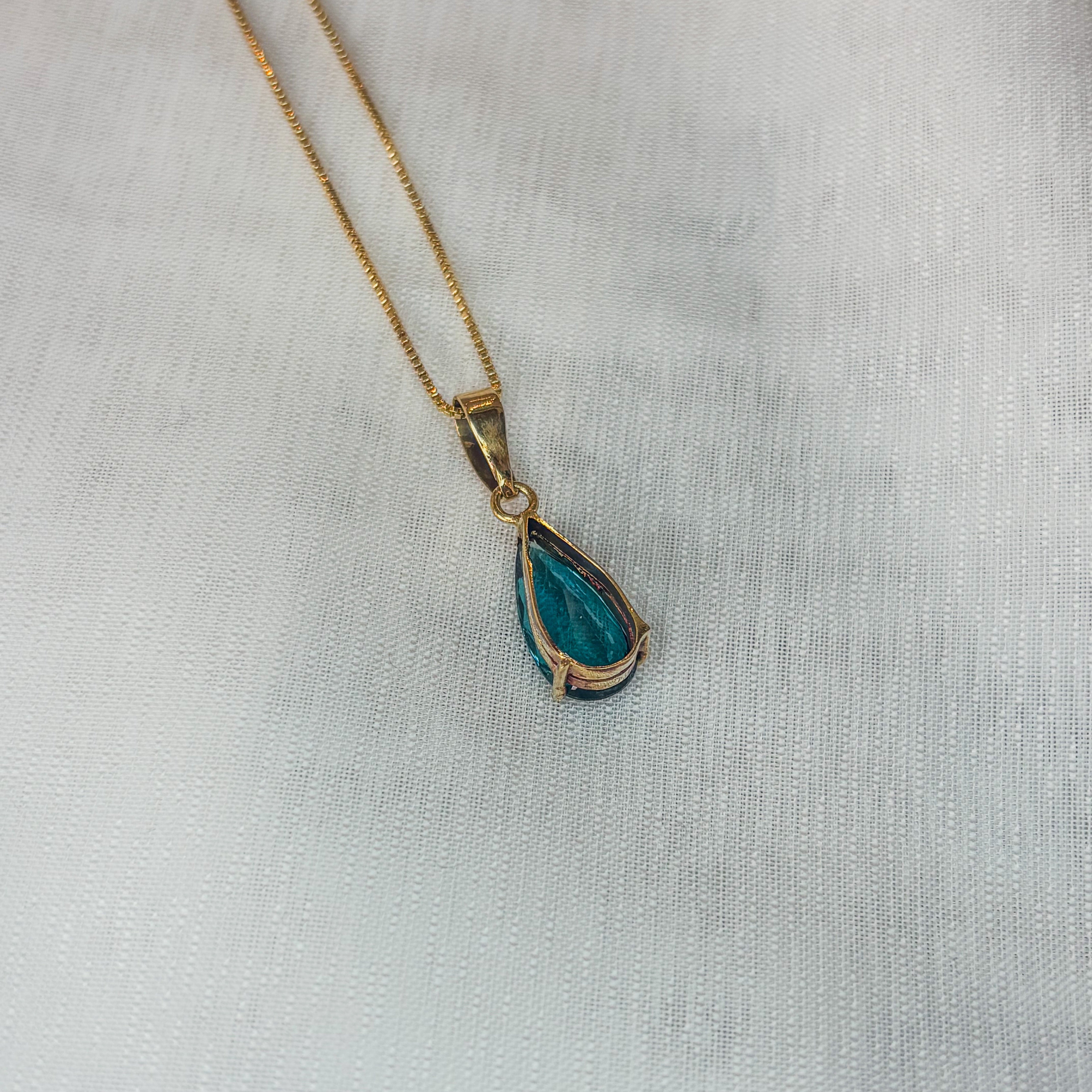 Blue Tourmaline Celestial Drop Pendant - Gold 18k