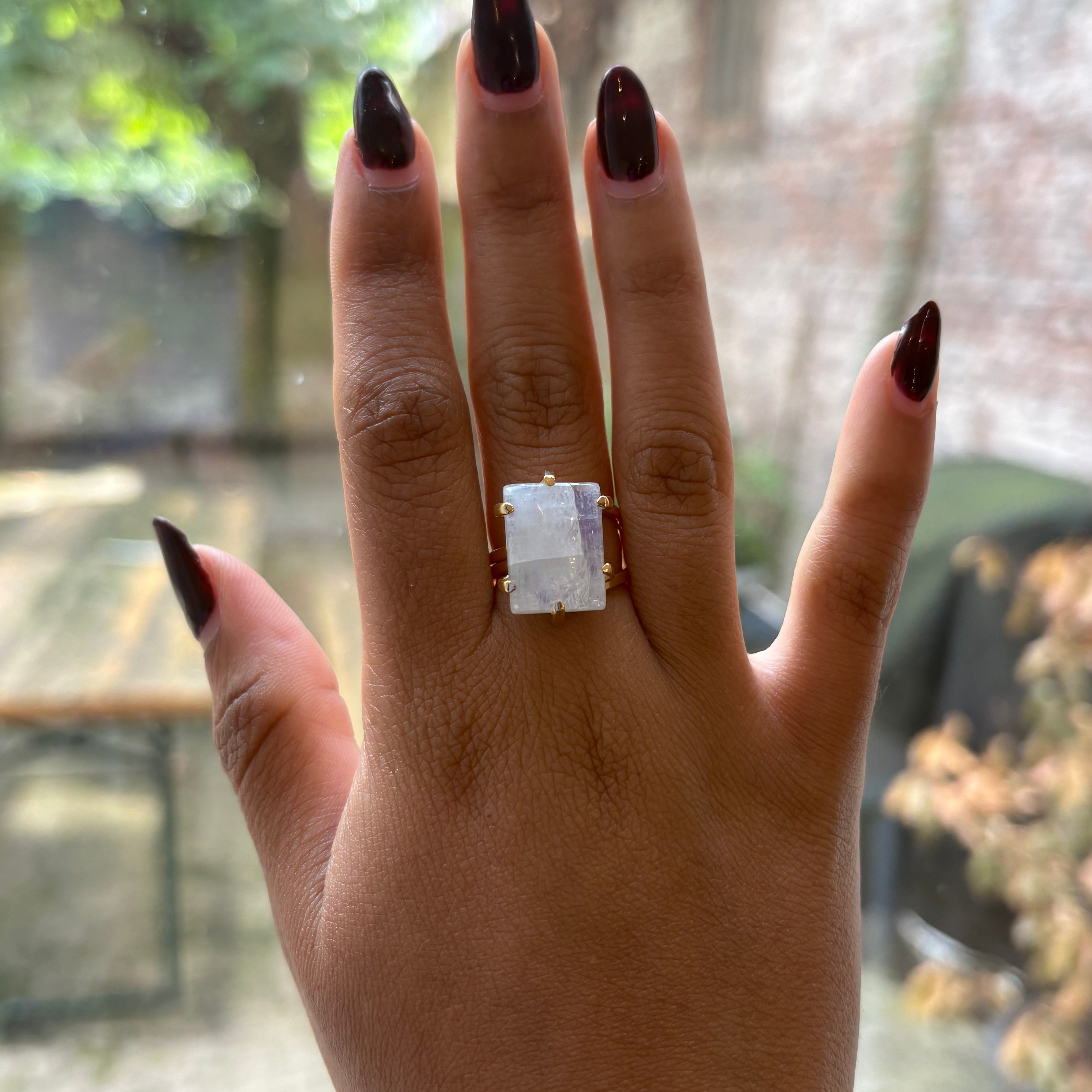 Moonstone Cabuchon Adjustable Ring - Gold Plated