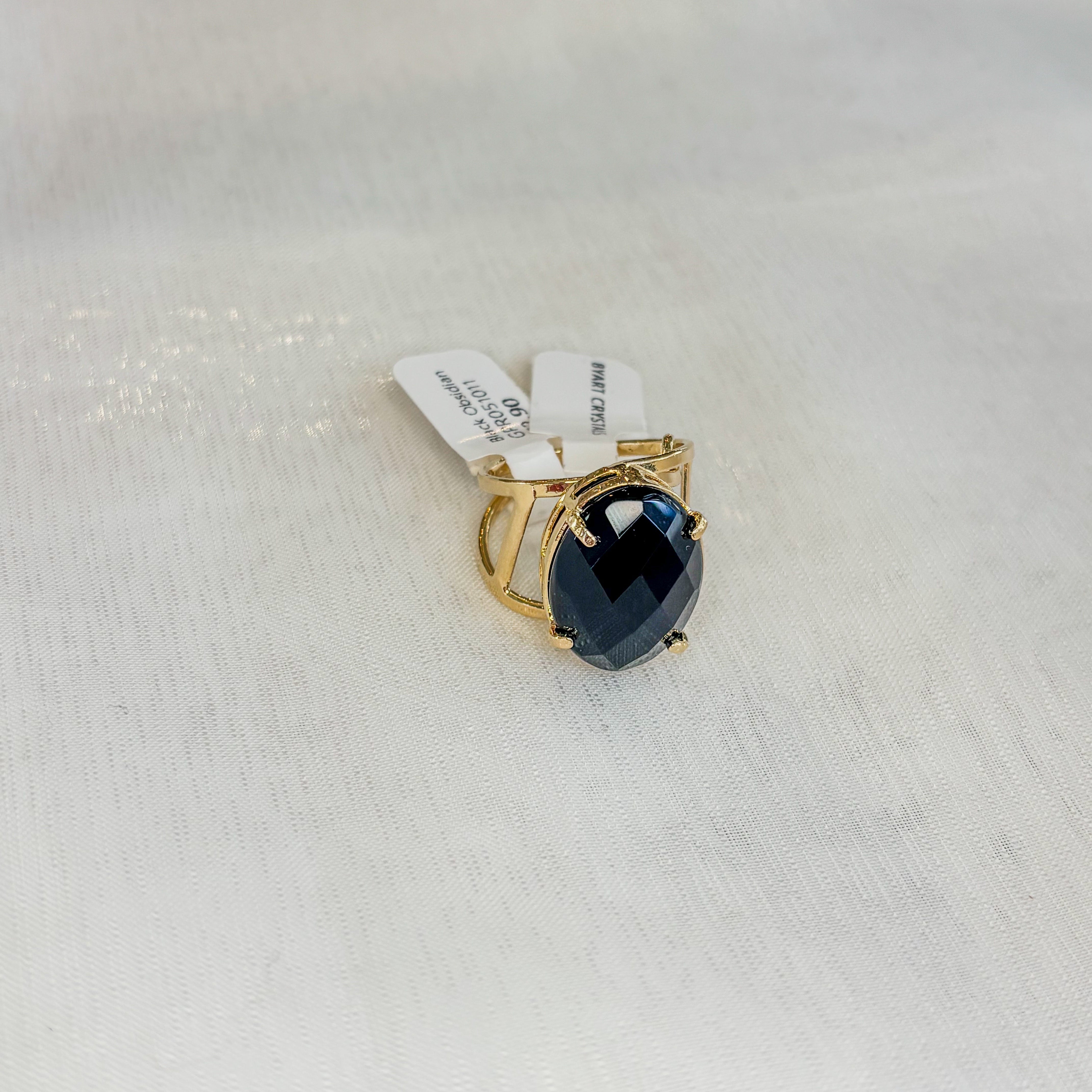 Black Obsidian Cabuchon Ring - Gold Plated