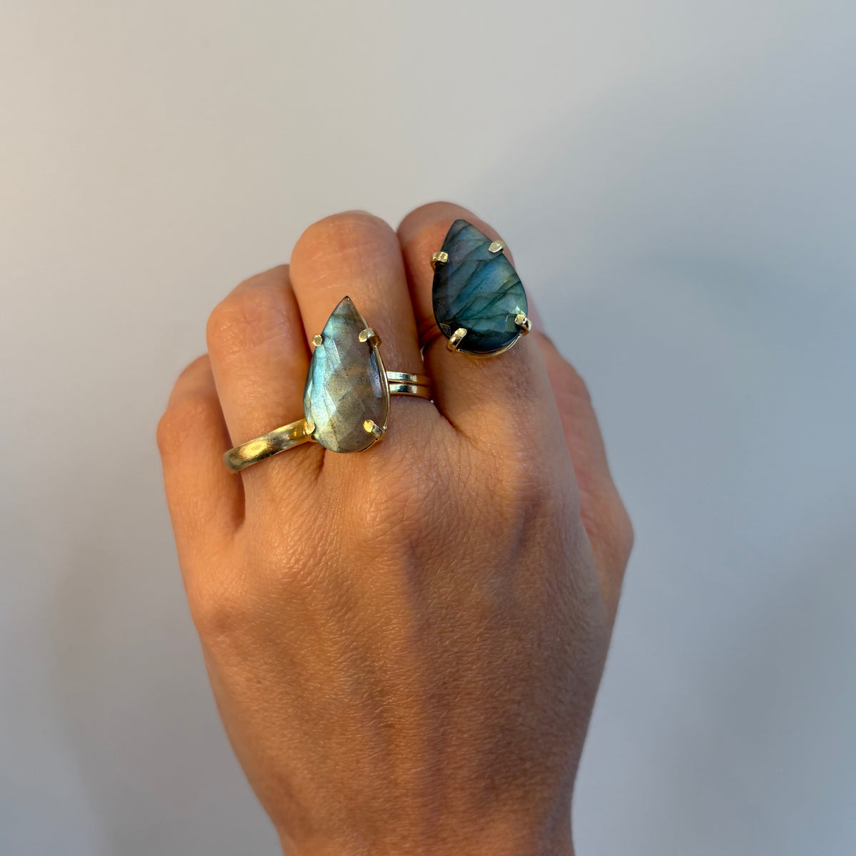 Labradorite Adjustable Drop Ring - Gold Plated