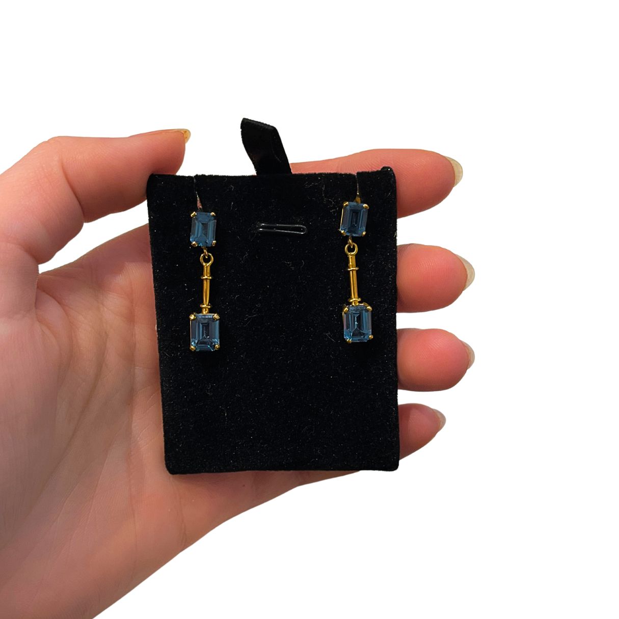 Double Blue Topaz - Earring - Solid 14k Gold