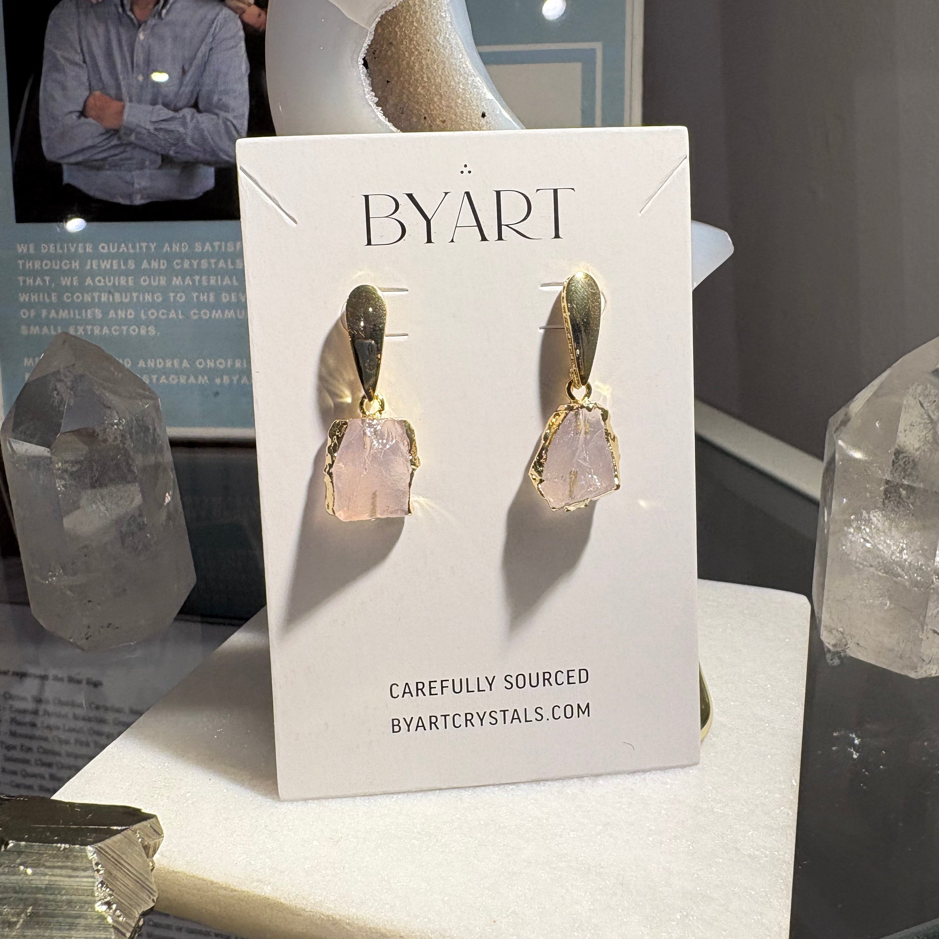 GOLDEN DROP EARRING GOLD PLATED ROSE QUARTZ