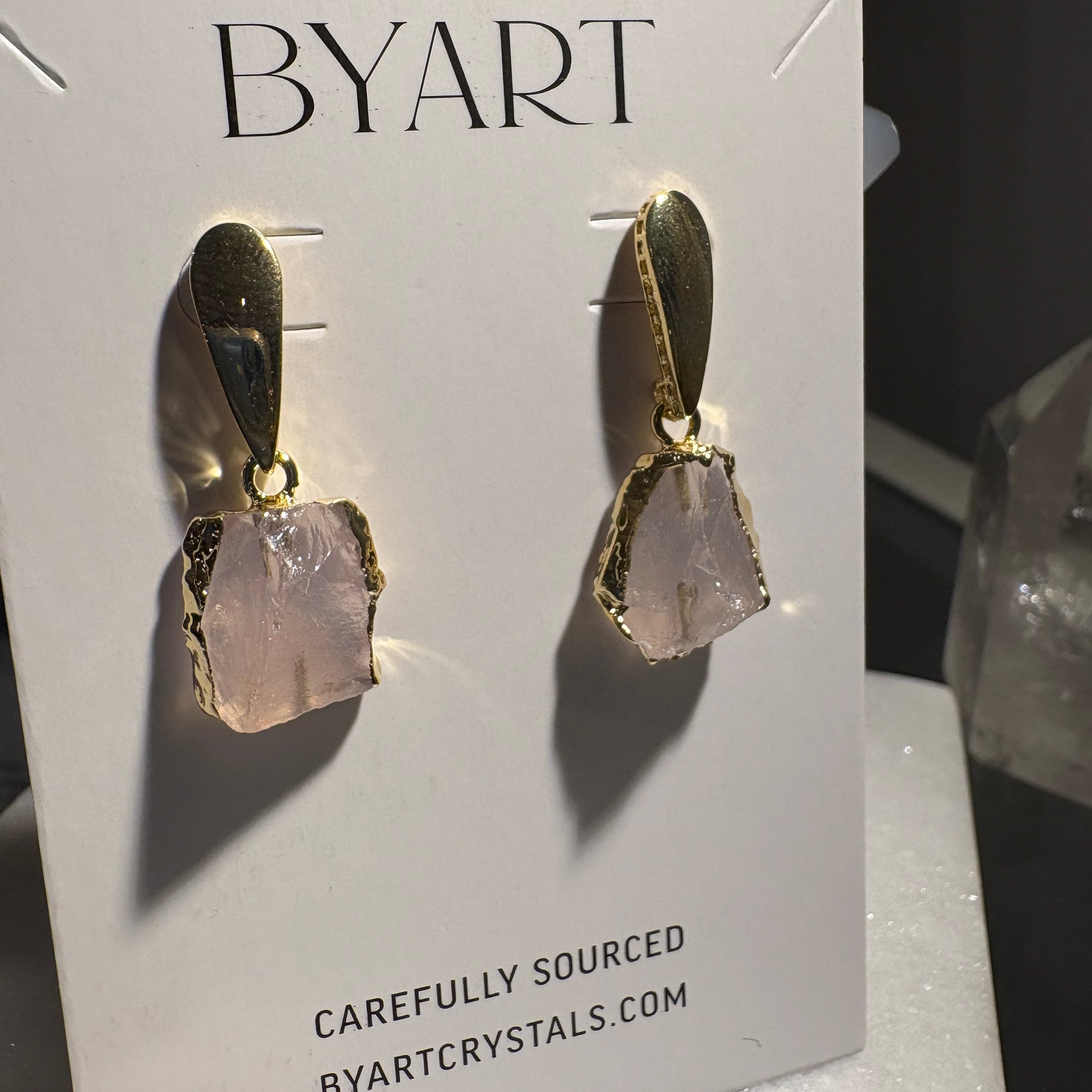 GOLDEN DROP EARRING GOLD PLATED ROSE QUARTZ