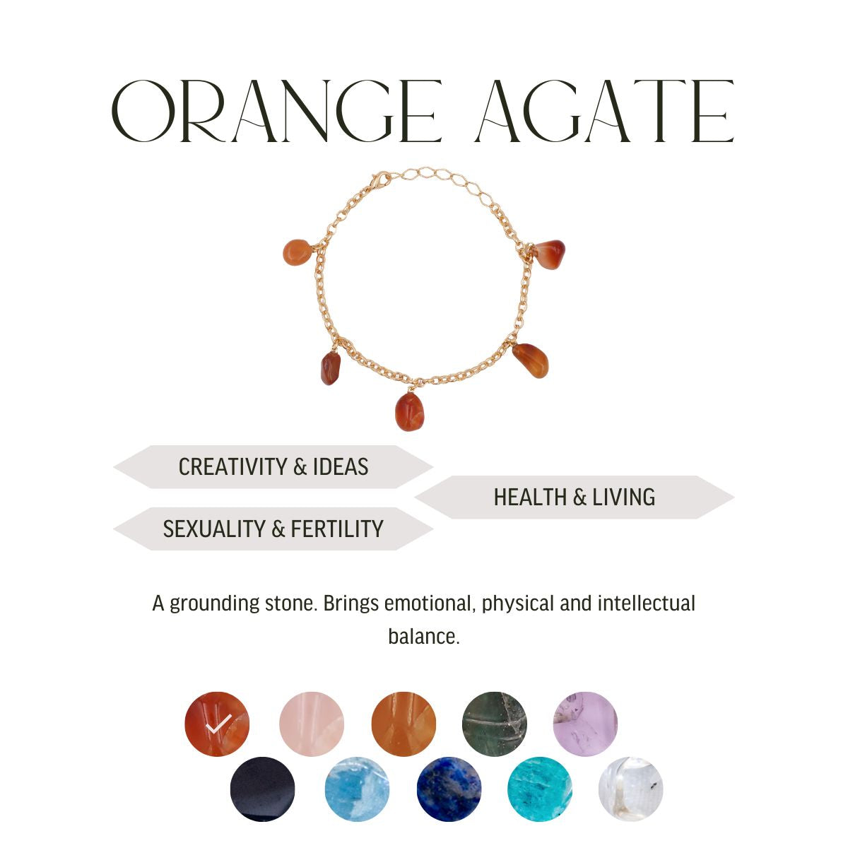 Orange Agate - Tumbled 5 Stones - Bracelet - Gold Plated