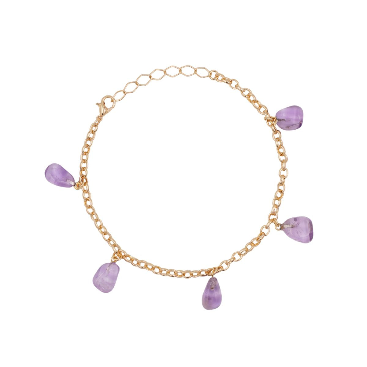 Amethyst - Tumbled 5 Stones - Bracelet - Gold Plated