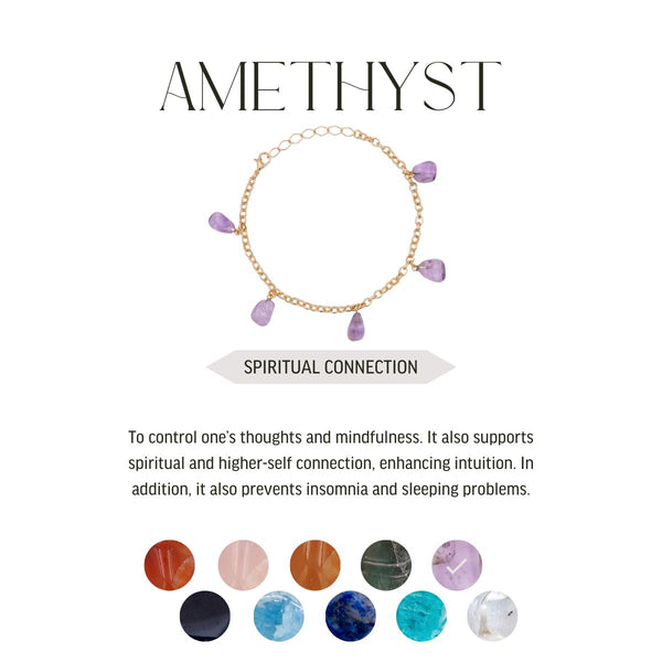 Amethyst - Tumbled 5 Stones - Bracelet - Gold Plated