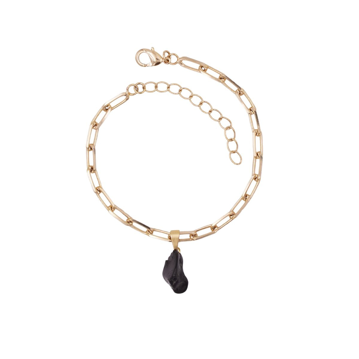 Black Tourmaline - Charm Bracelet - Raw - Gold Plated