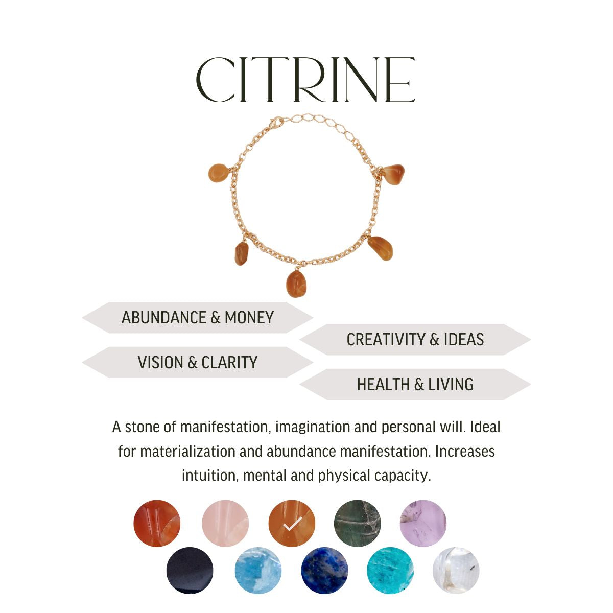 Citrine - Tumbled 5 Stones - Bracelet - Gold Plated