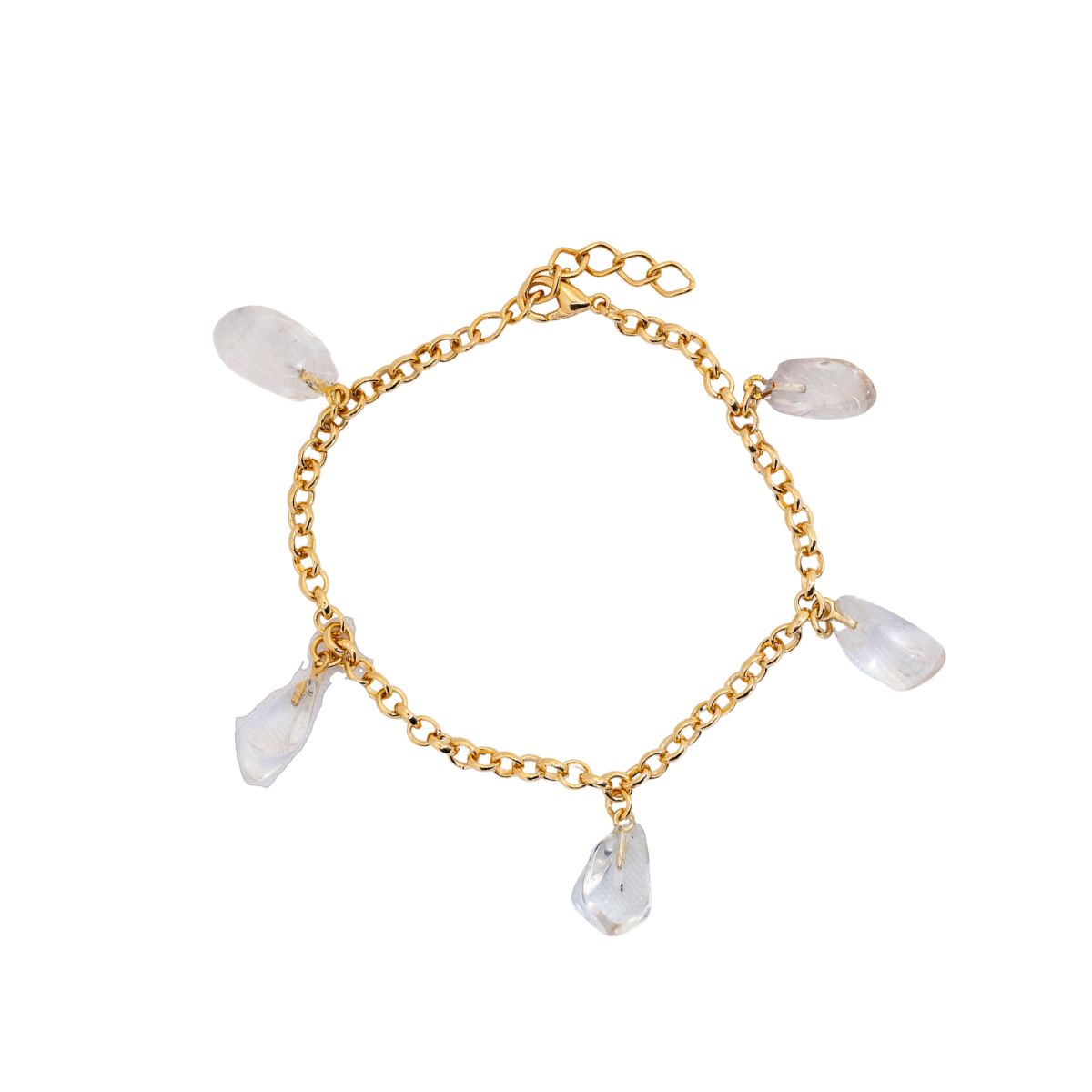 Clear Quartz - Tumbled 5 Stones - Bracelet - Gold Plated