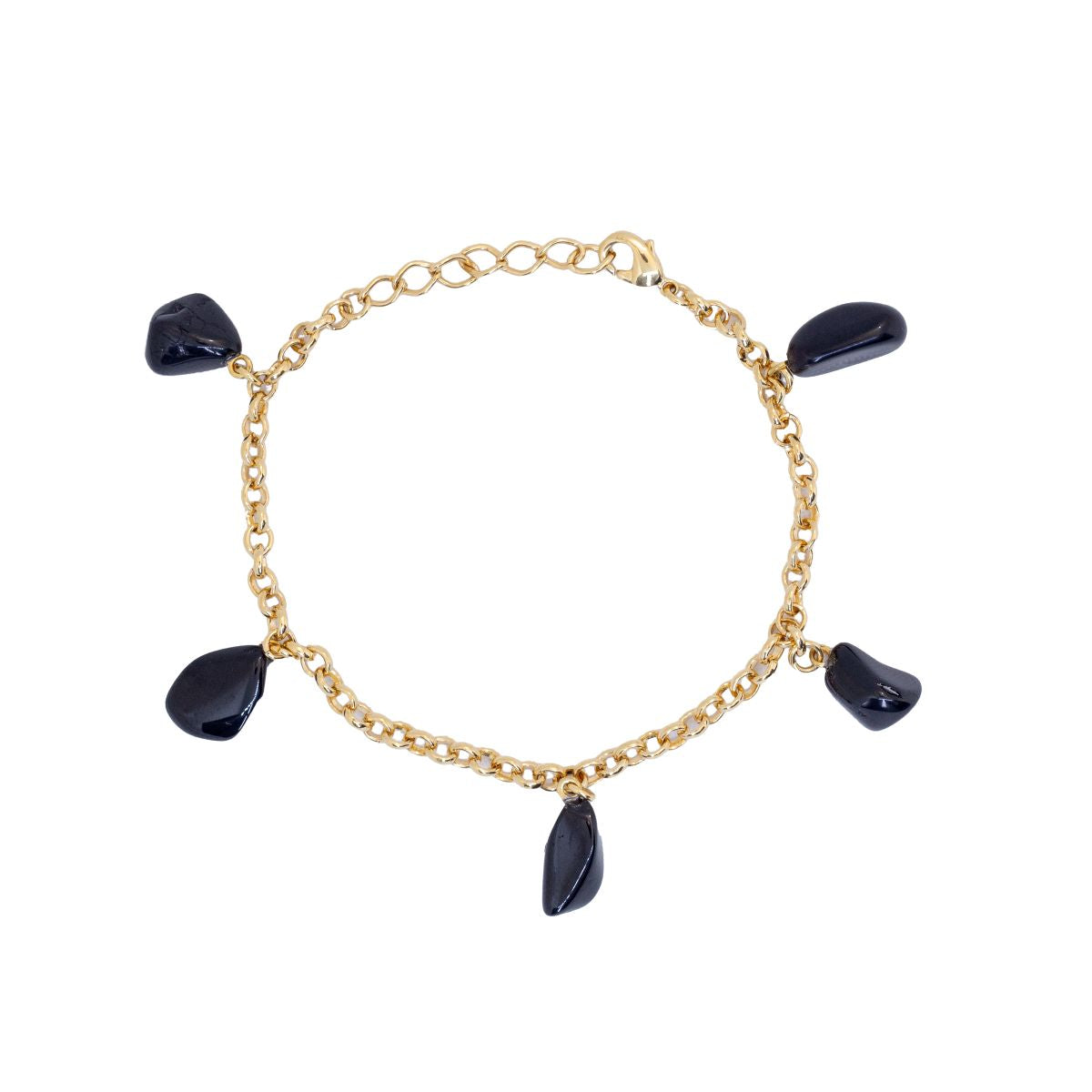 Black Obsidian - Tumbled 5 Stones - Bracelet - Gold Plated
