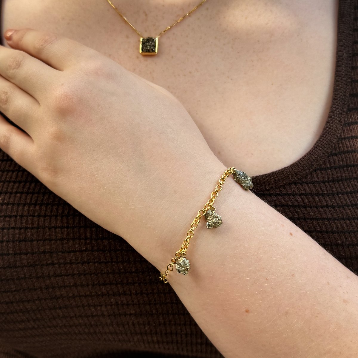 Bracelet 5 Stones Pyrite - Gold Plated