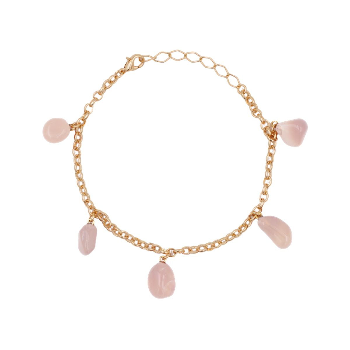 Rose Quartz - Tumbled 5 Stones - Bracelet - Gold Plated
