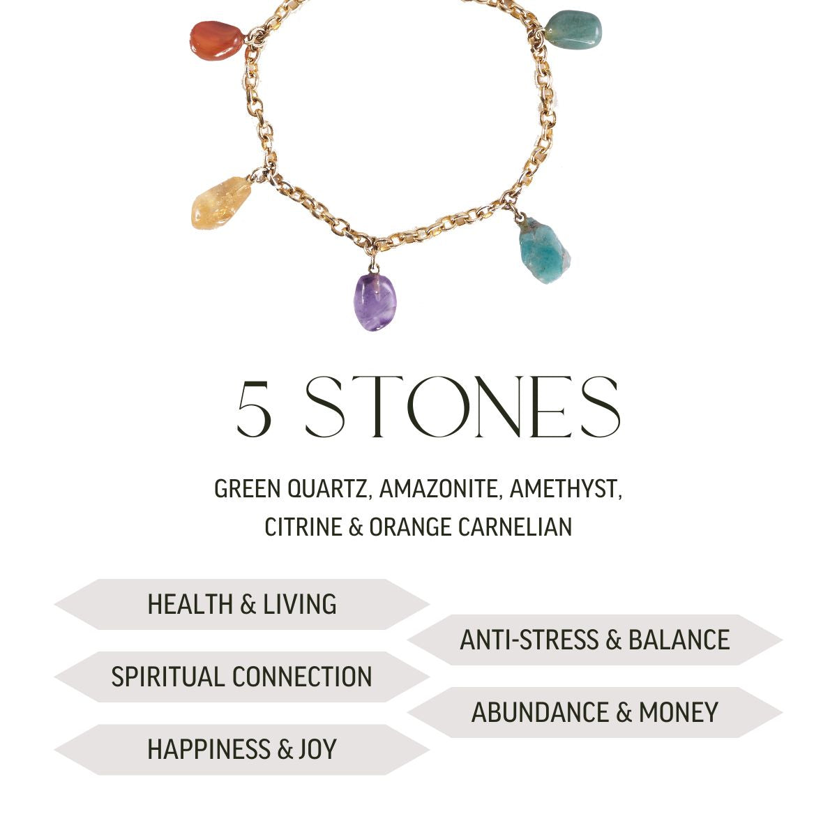 5 Different Tumbled Stones Bracelet - Gold Plated
