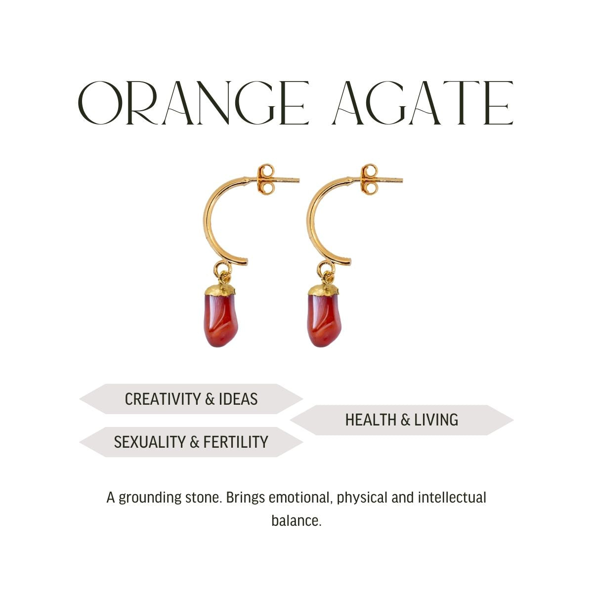 Orange Agate Half Moon Earrings - Gold Plated