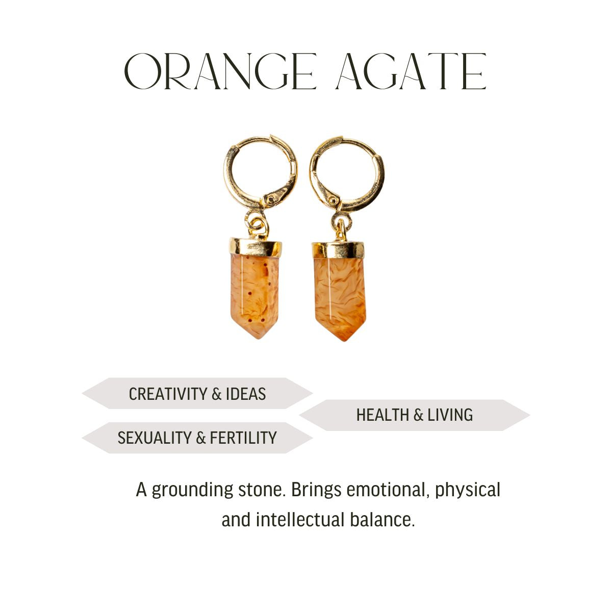 Orange Agate Pointed Prism - Hoop Earrings - Gold Plated