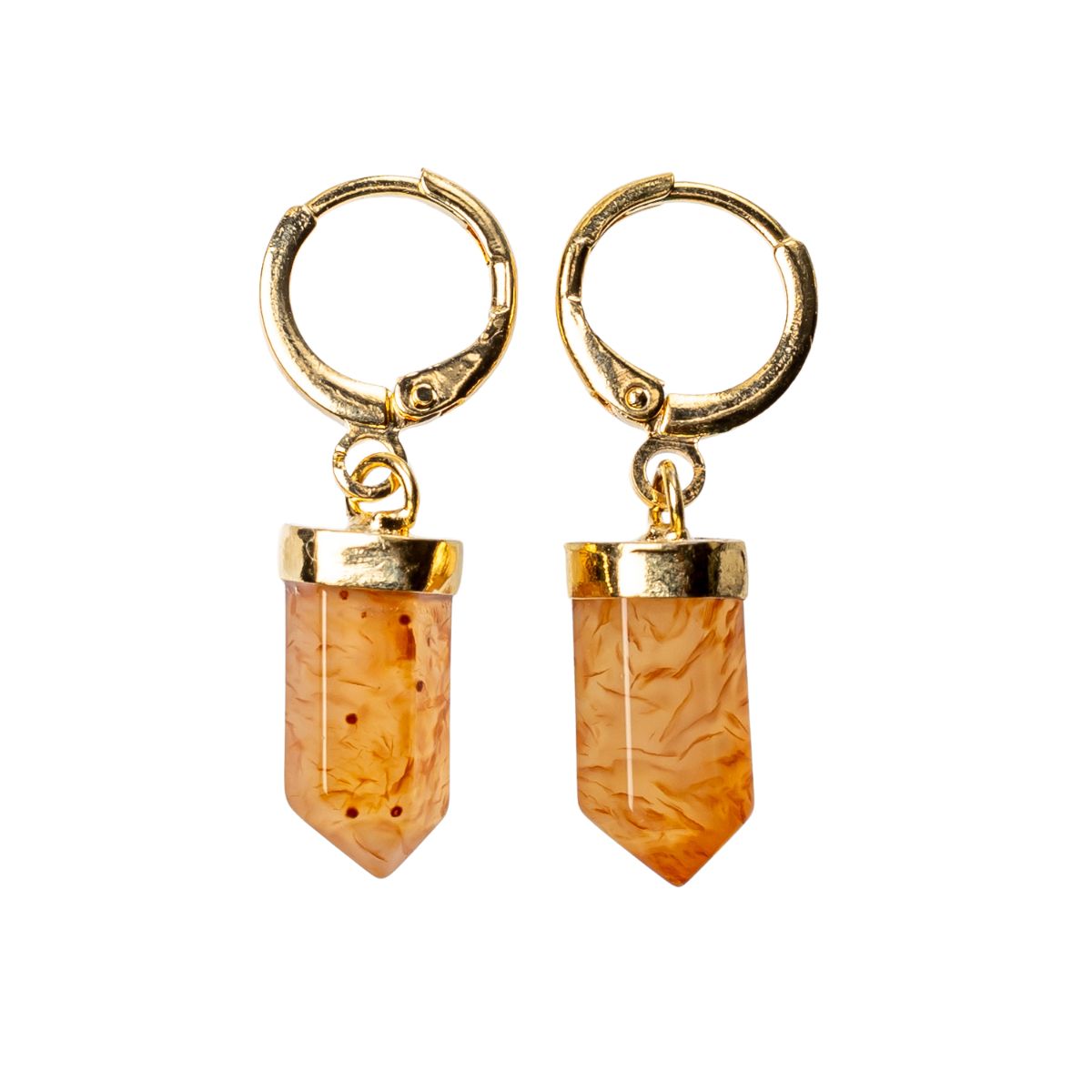 Orange Agate Pointed Prism - Hoop Earrings - Gold Plated