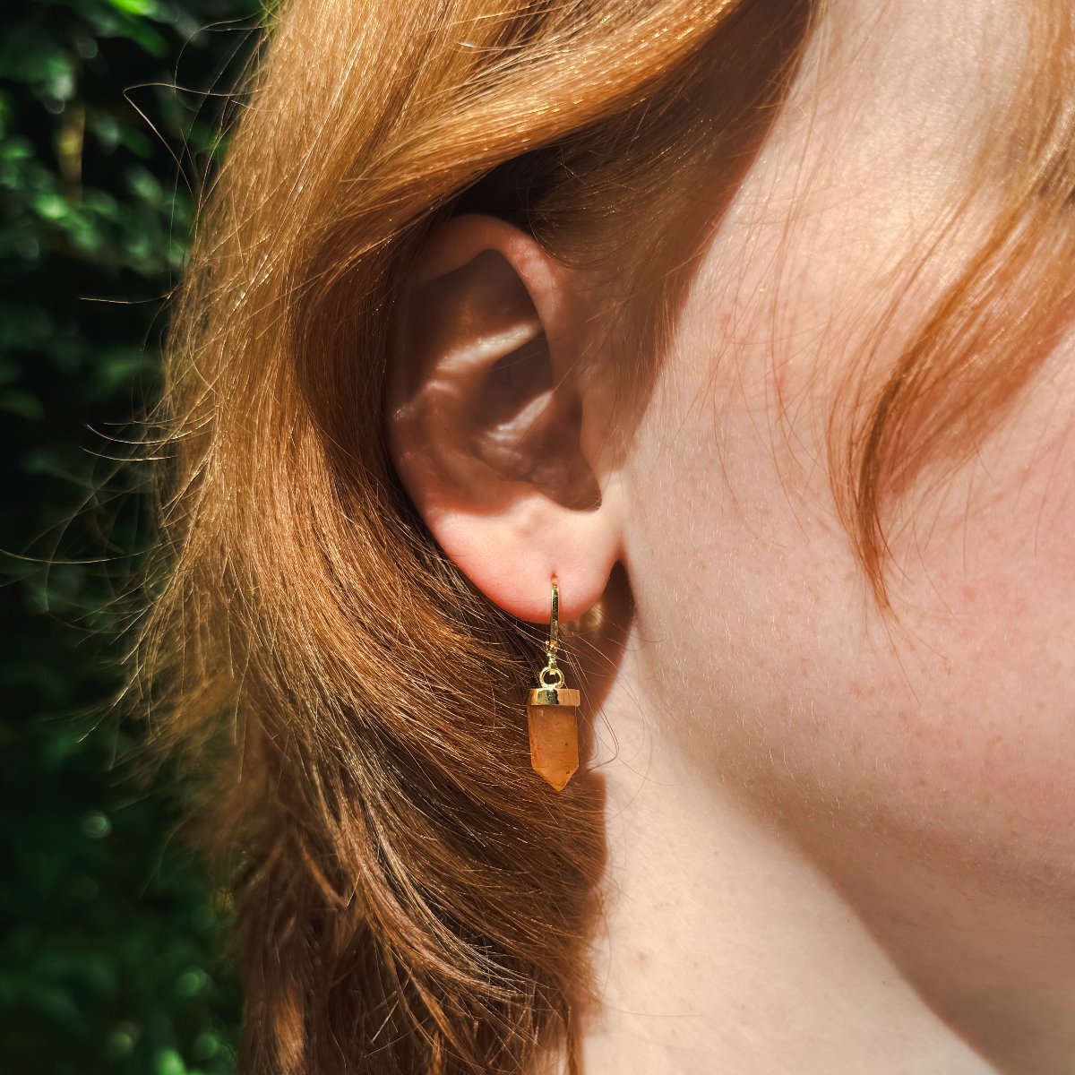 Orange Agate Pointed Prism - Hoop Earrings - Gold Plated