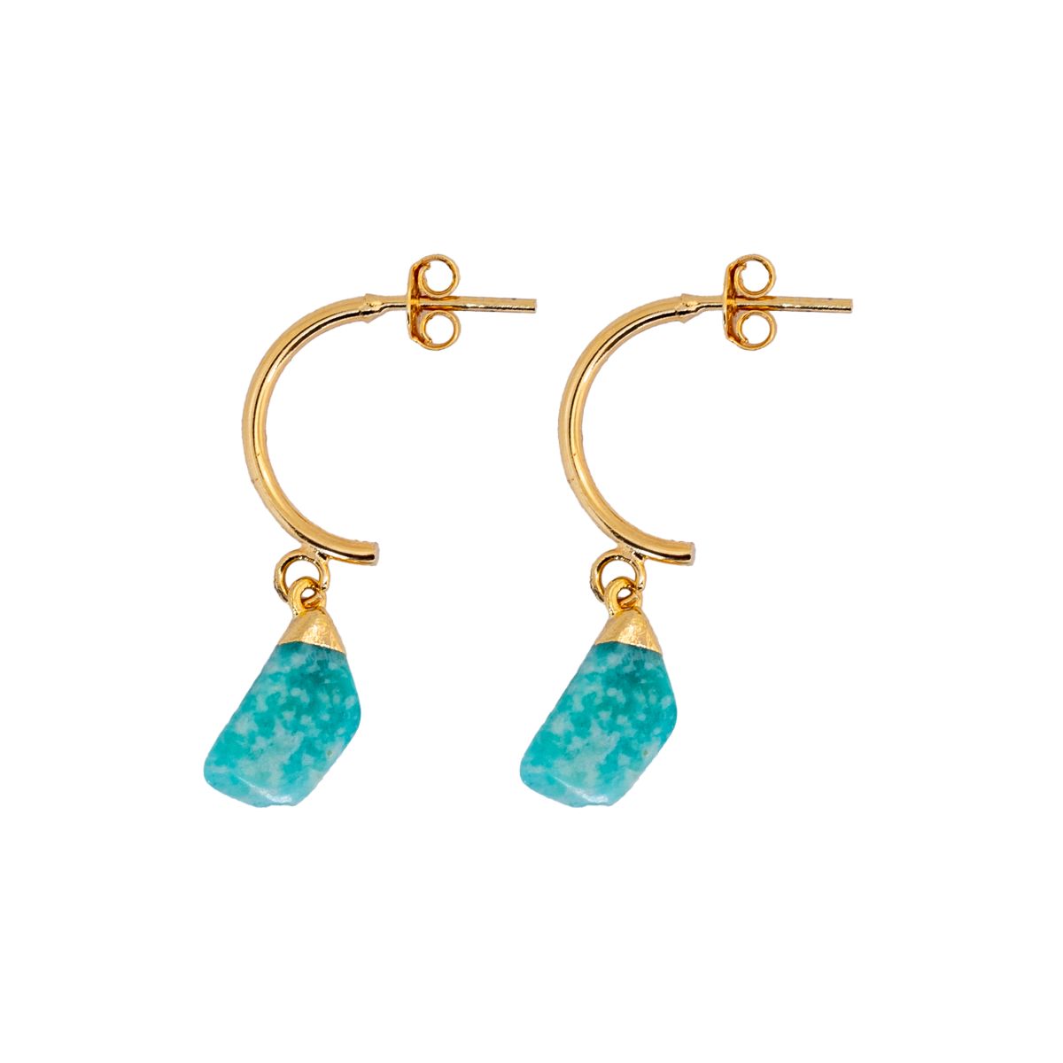 Amazonite Half Moon Earrings - Gold Plated