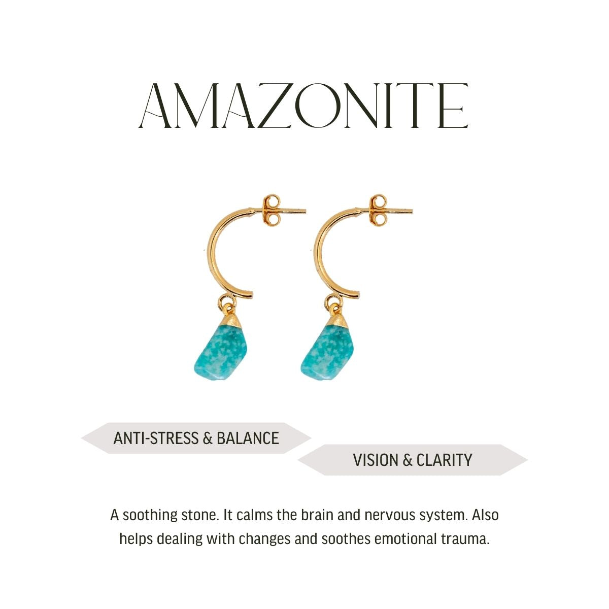 Amazonite Half Moon Earrings - Gold Plated
