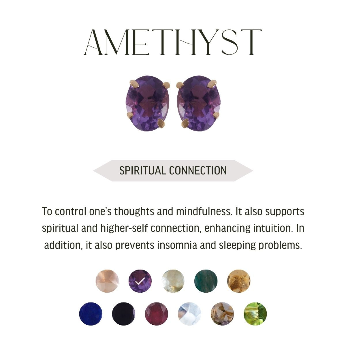 Various Natural Stone Studs Earrings - Gold Plated