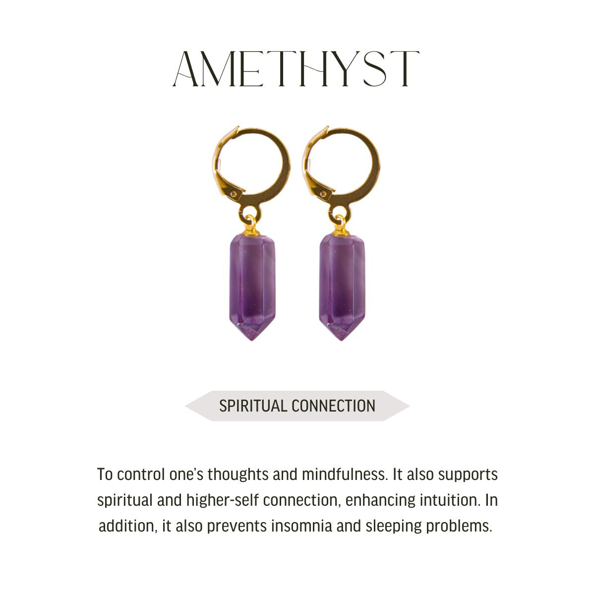 Amethyst Pointed Prism - Hoop Earrings - Gold Plated