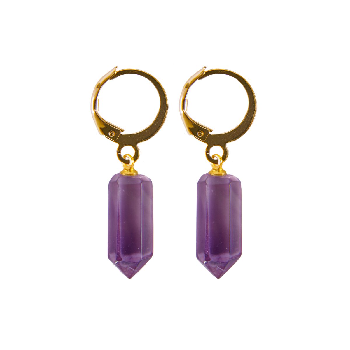Amethyst Pointed Prism - Hoop Earrings - Gold Plated