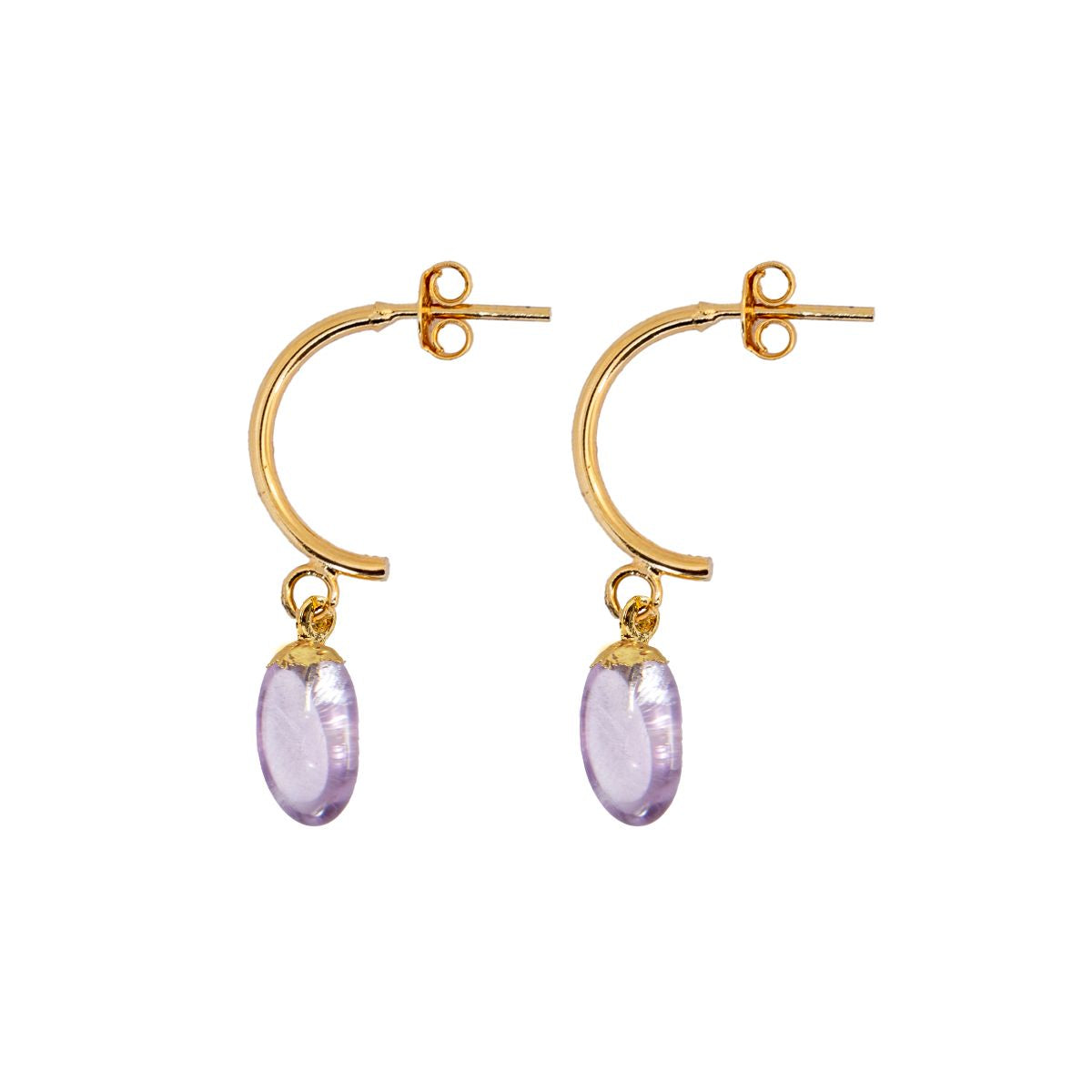 Amethyst Half Moon Earrings - Gold Plated