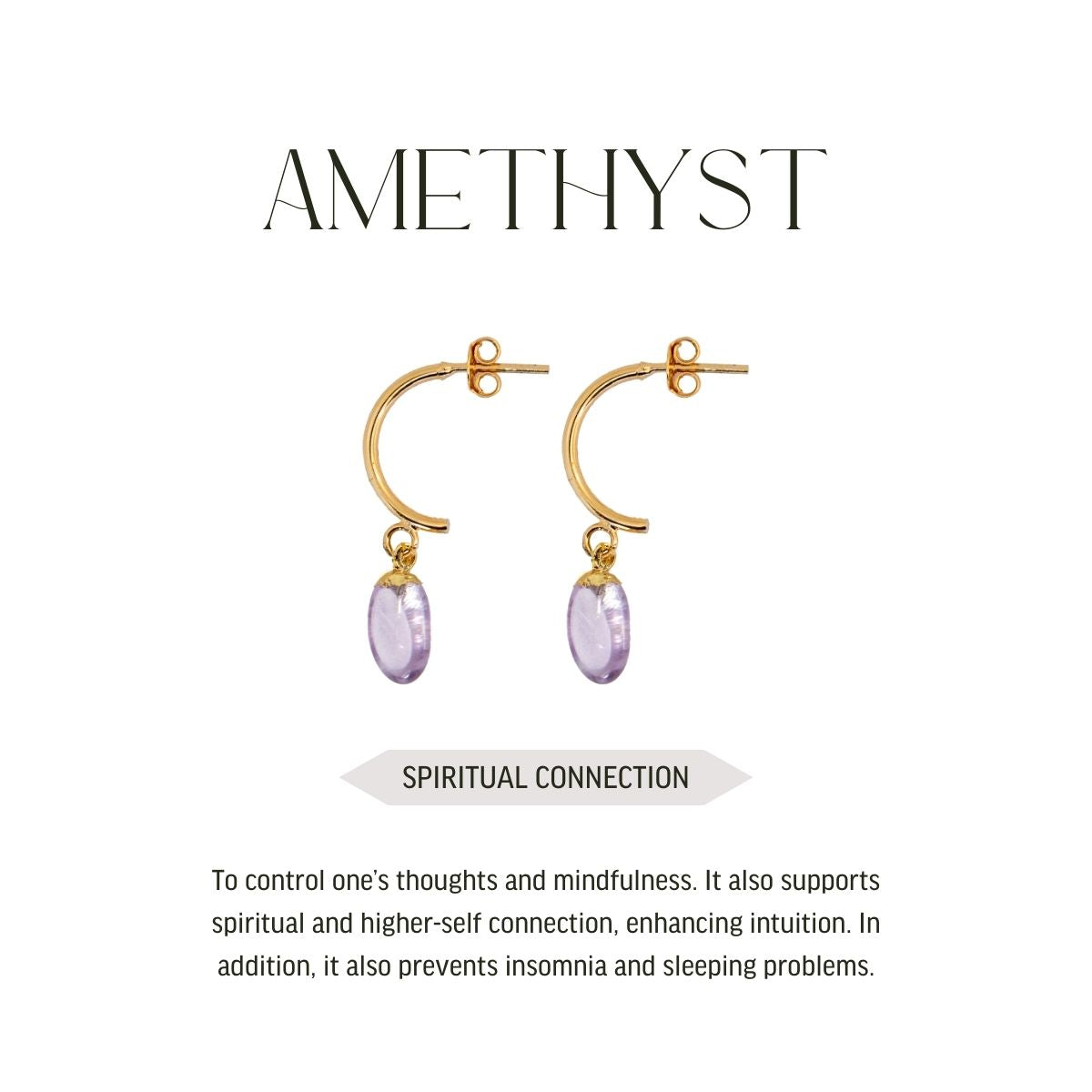 Amethyst Half Moon Earrings - Gold Plated