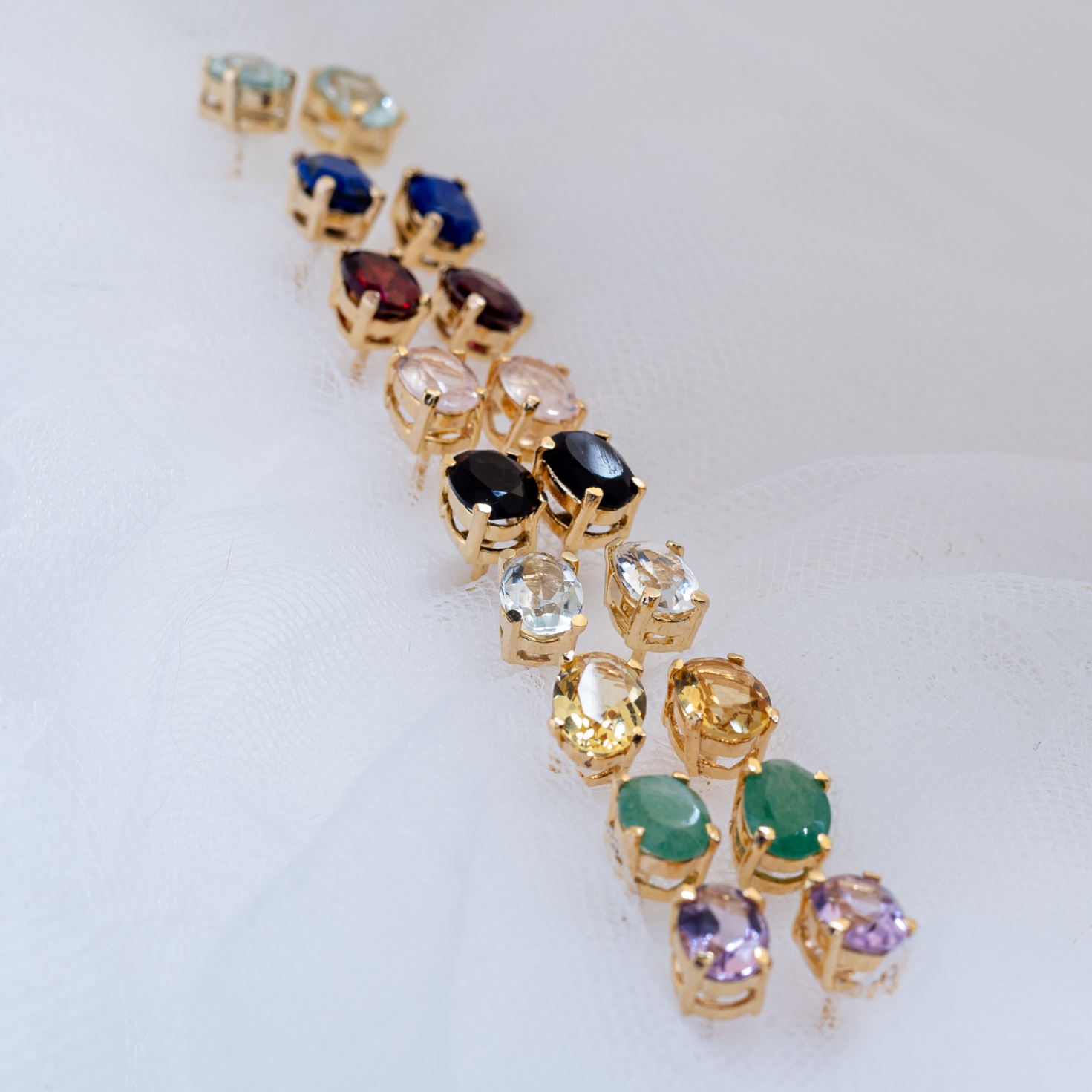 Various Natural Stone Studs Earrings - Gold Plated