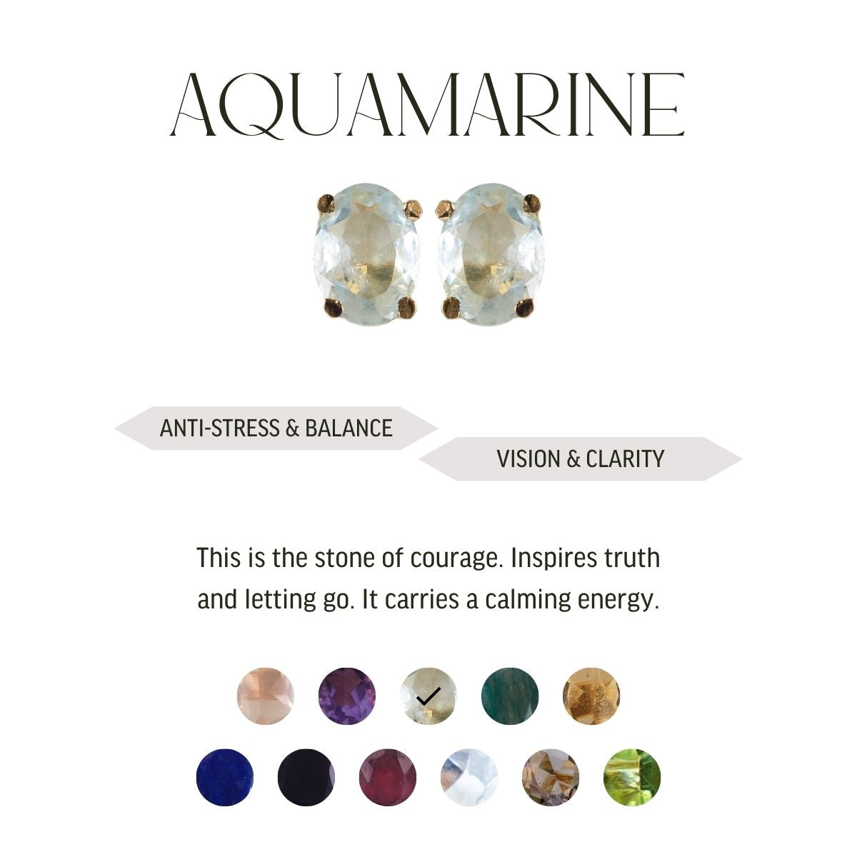 Various Natural Stone Studs Earrings - Gold Plated