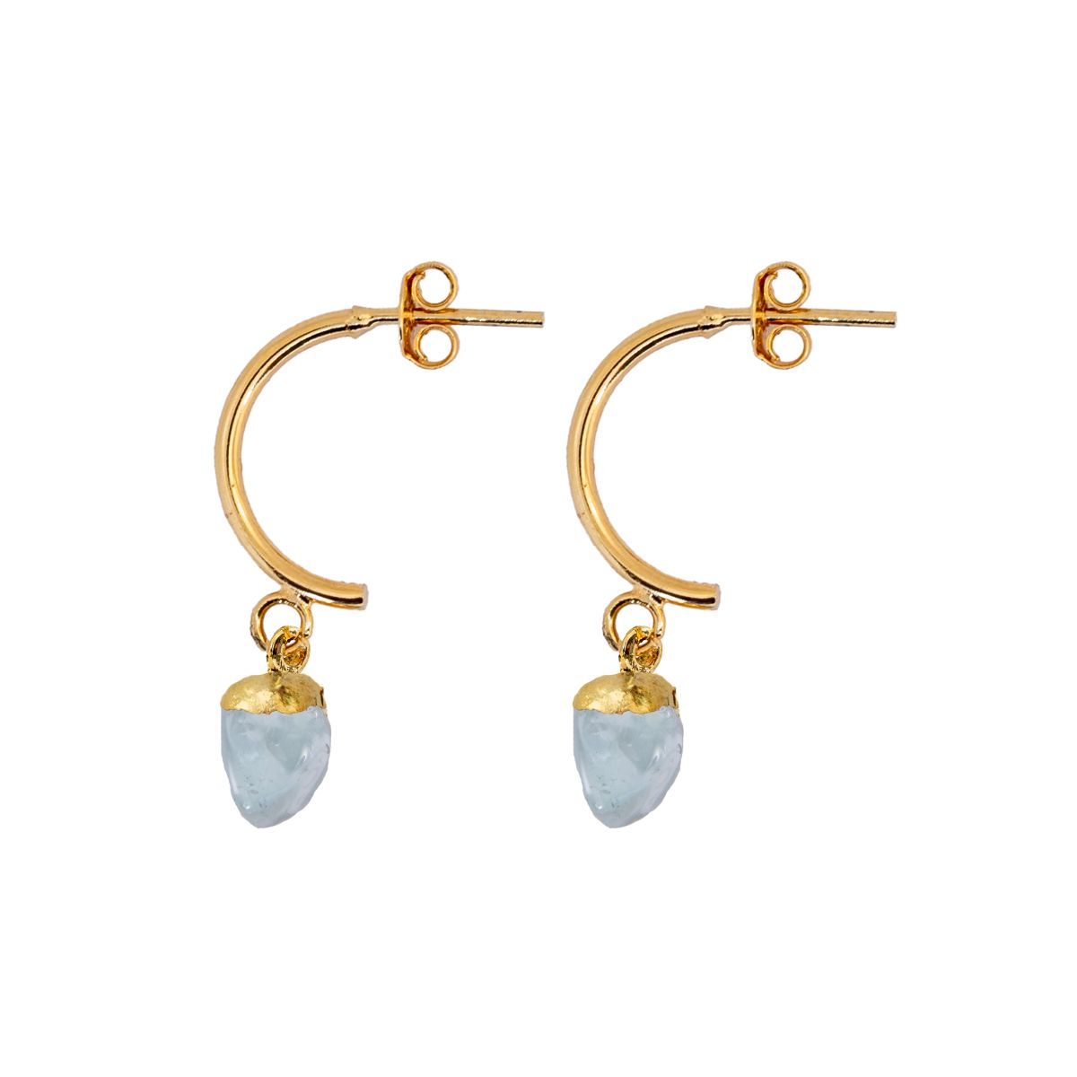 Aquamarine Half Moon Earrings - Gold Plated