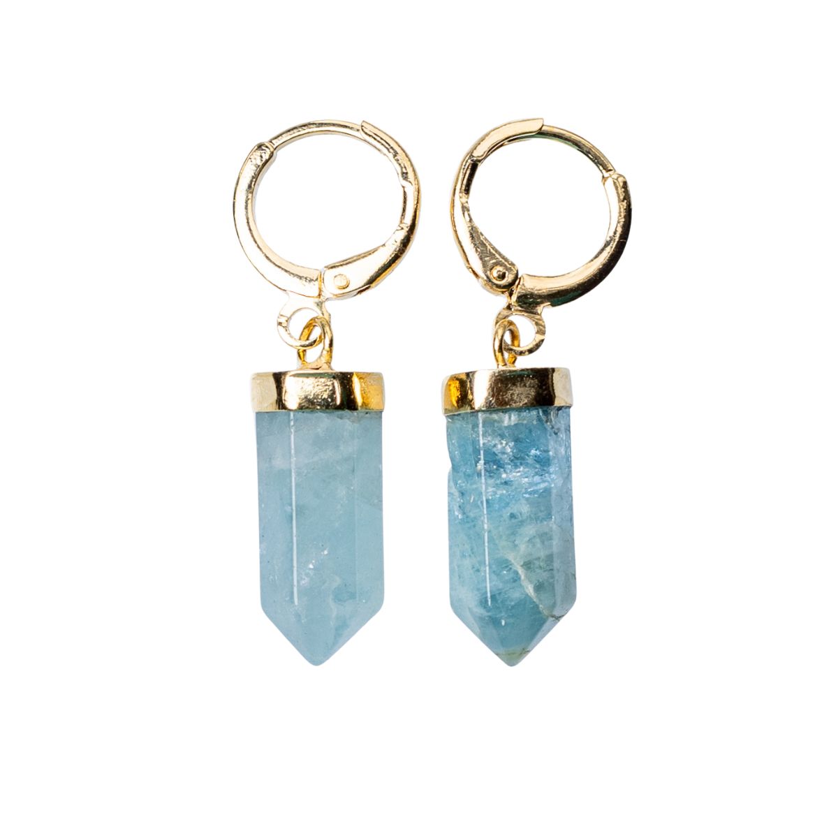 Aquamarine Pointed Prism - Hoop Earrings - Gold Plated