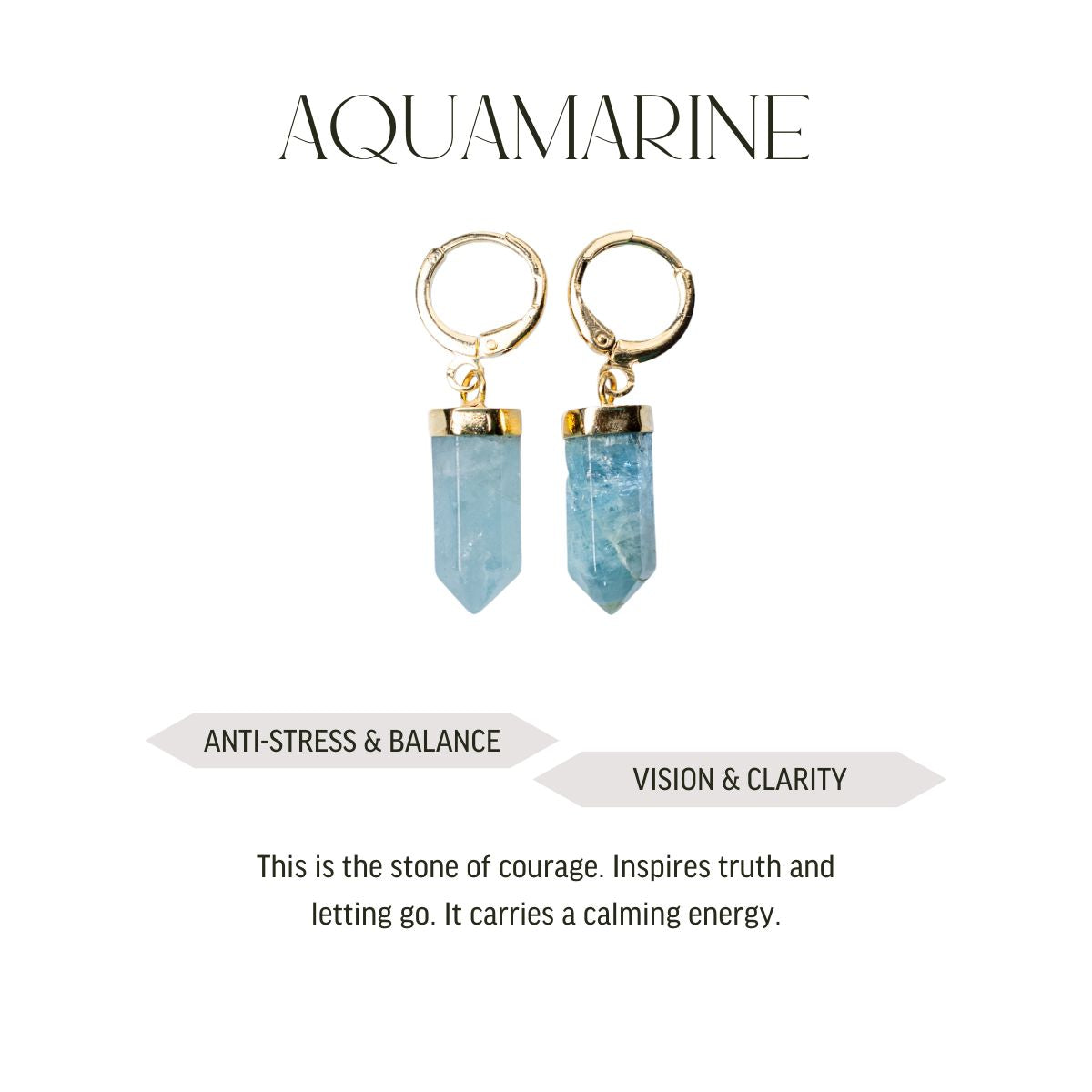 Aquamarine Pointed Prism - Hoop Earrings - Gold Plated