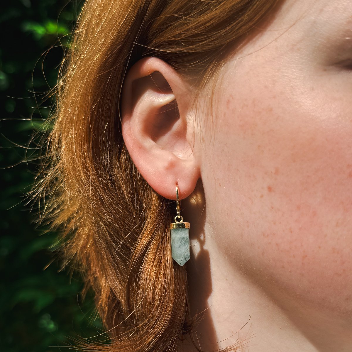 Aquamarine Pointed Prism - Hoop Earrings - Gold Plated