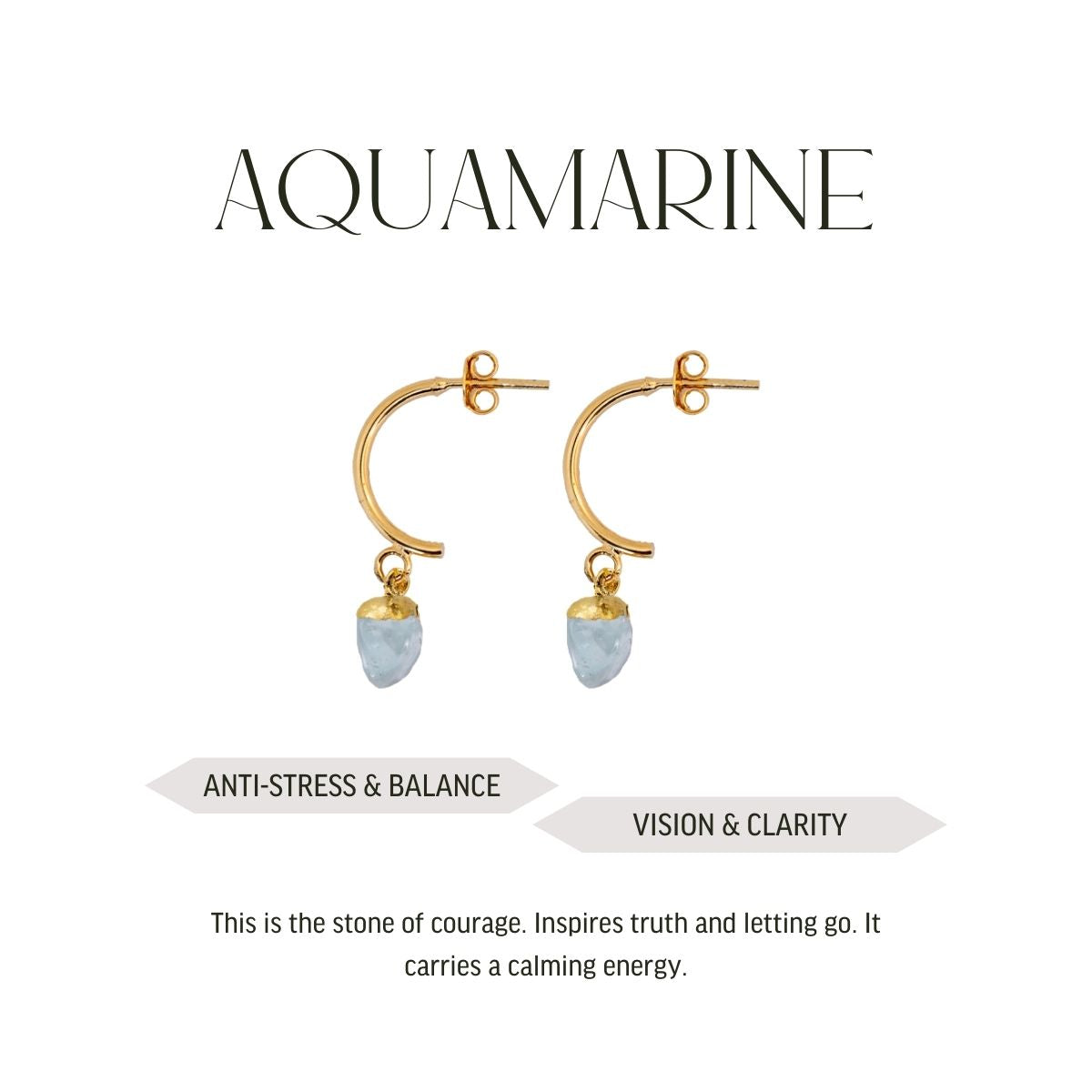 Aquamarine Half Moon Earrings - Gold Plated
