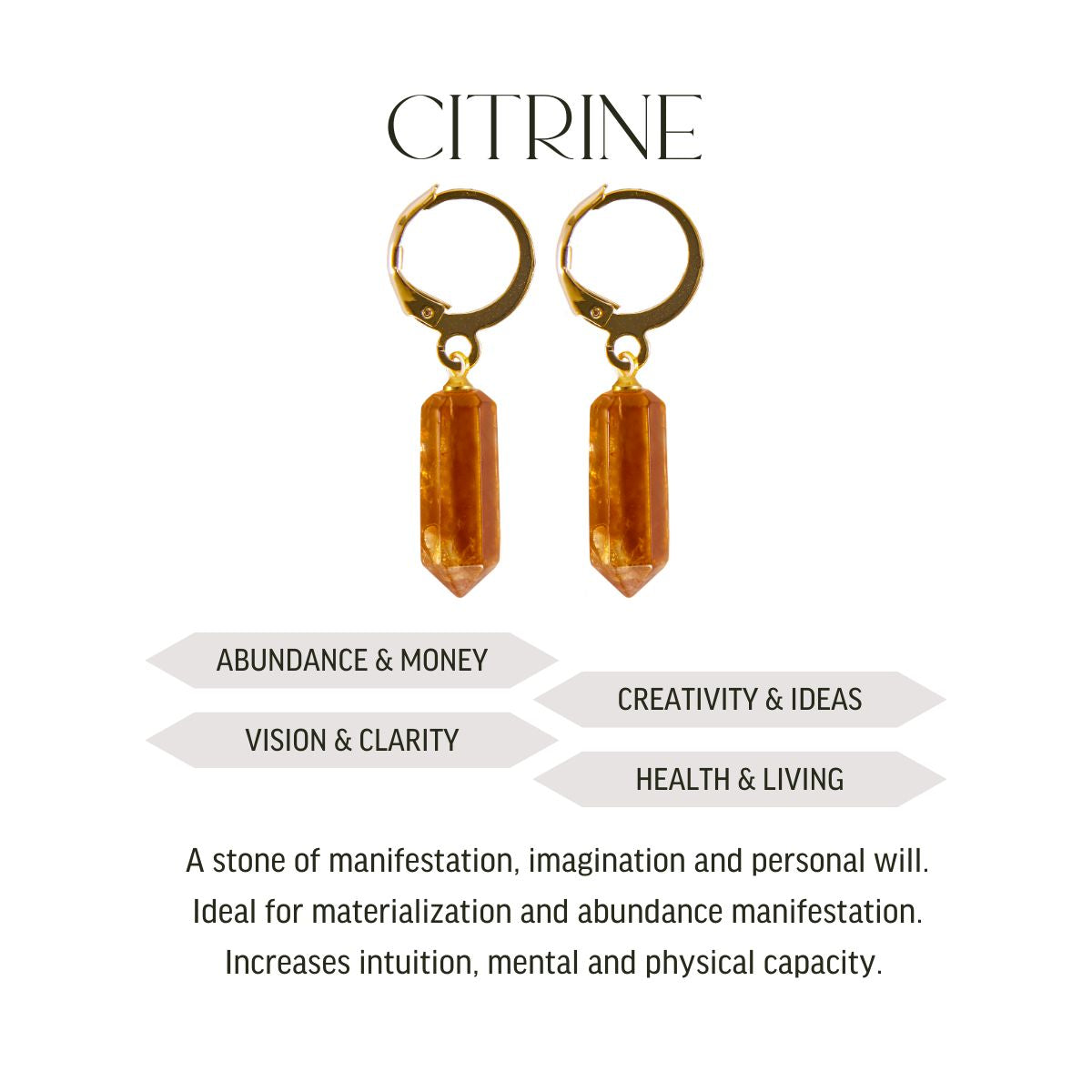 Citrine Pointed Prism - Hoop Earrings - Gold Plated