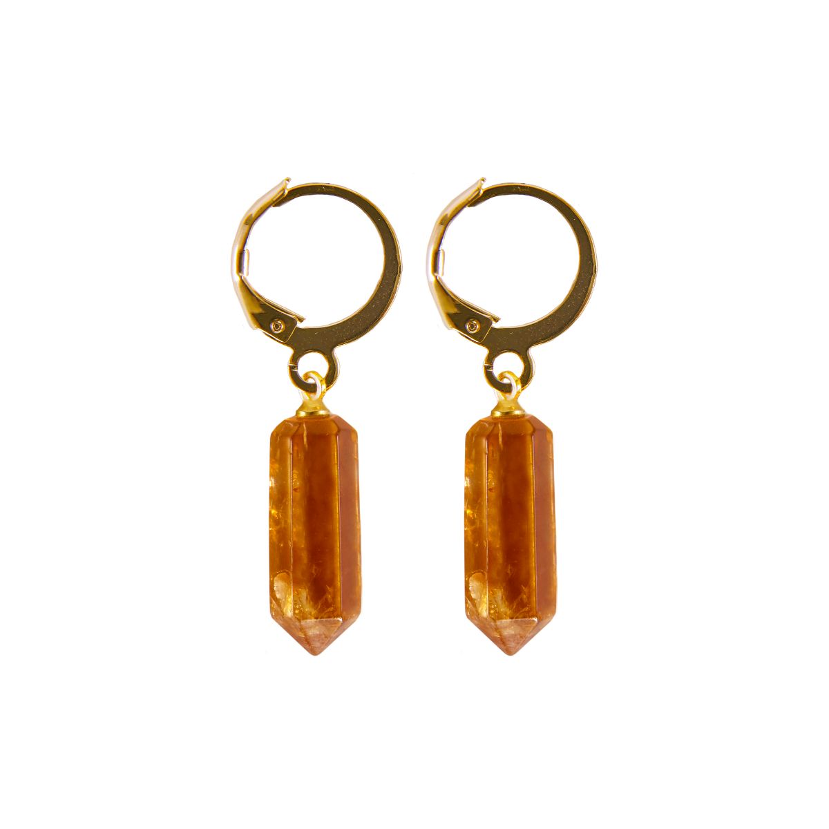 Citrine Pointed Prism - Hoop Earrings - Gold Plated