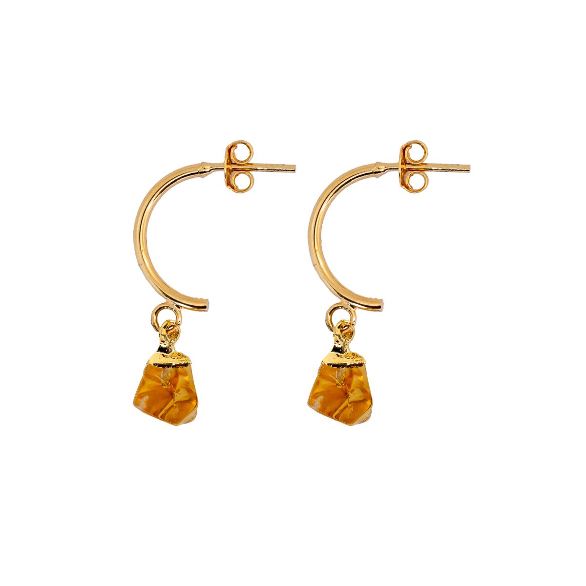 Citrine Half Moon Earrings - Gold Plated