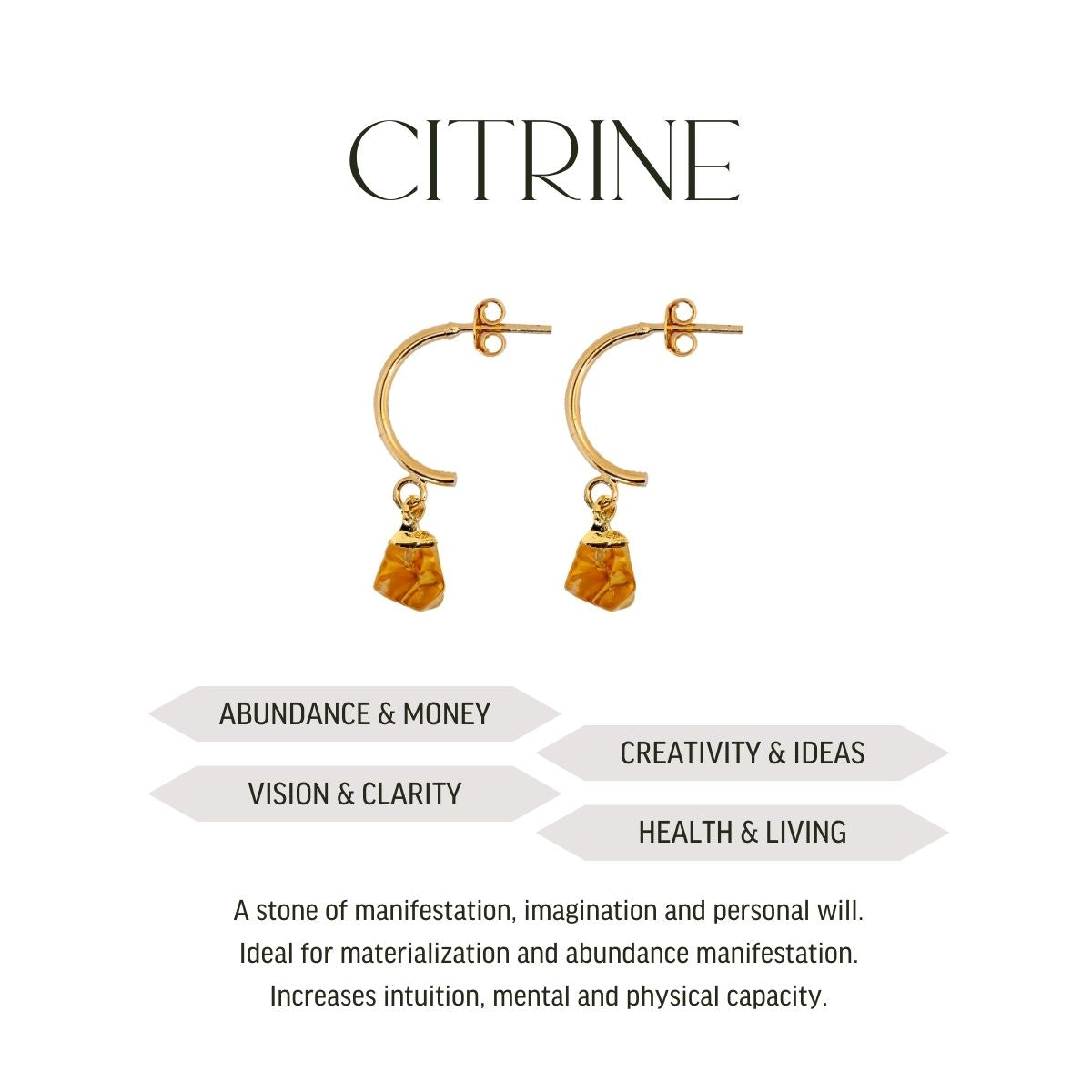 Citrine Half Moon Earrings - Gold Plated