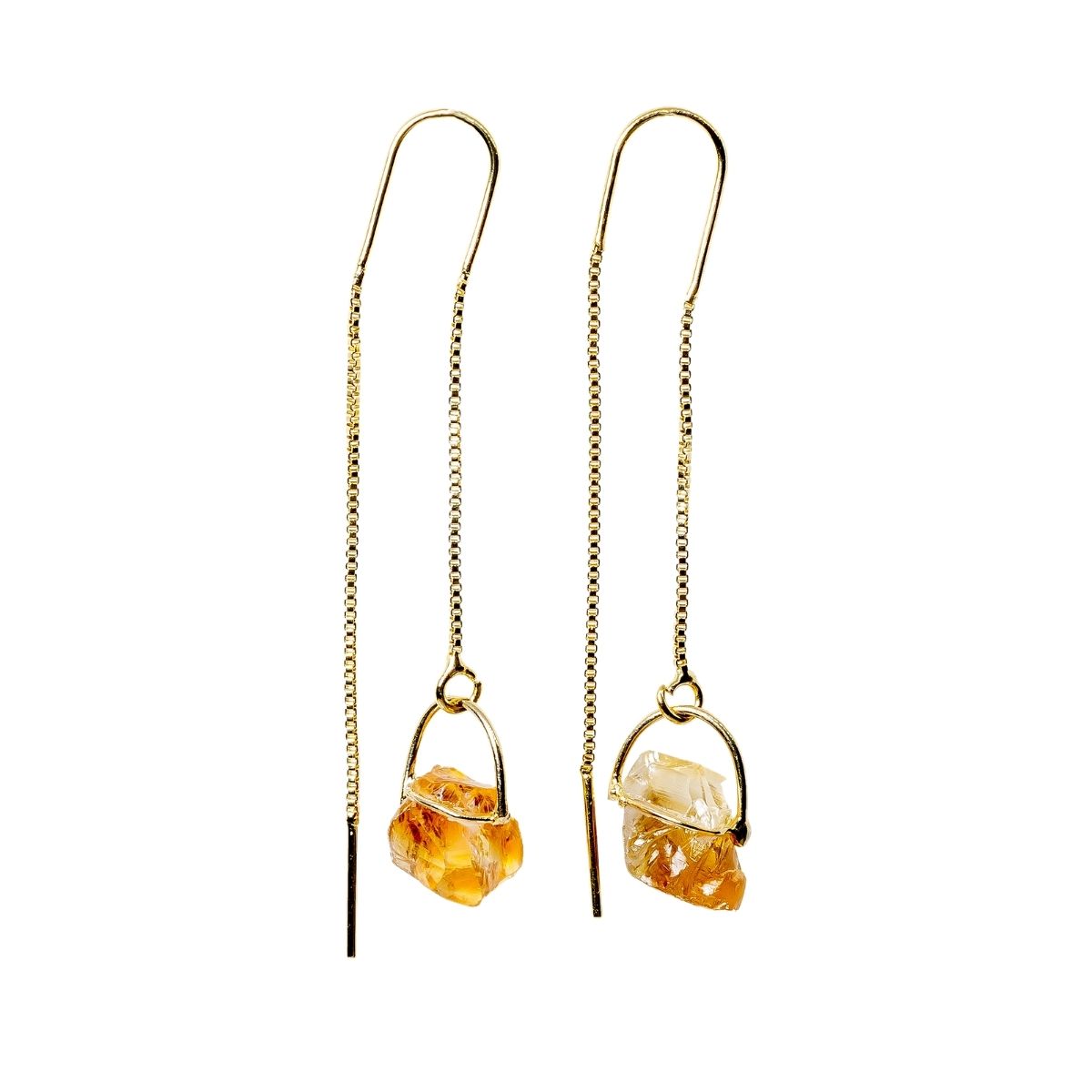 Citrine - Threaded Earrings - Gold Plated