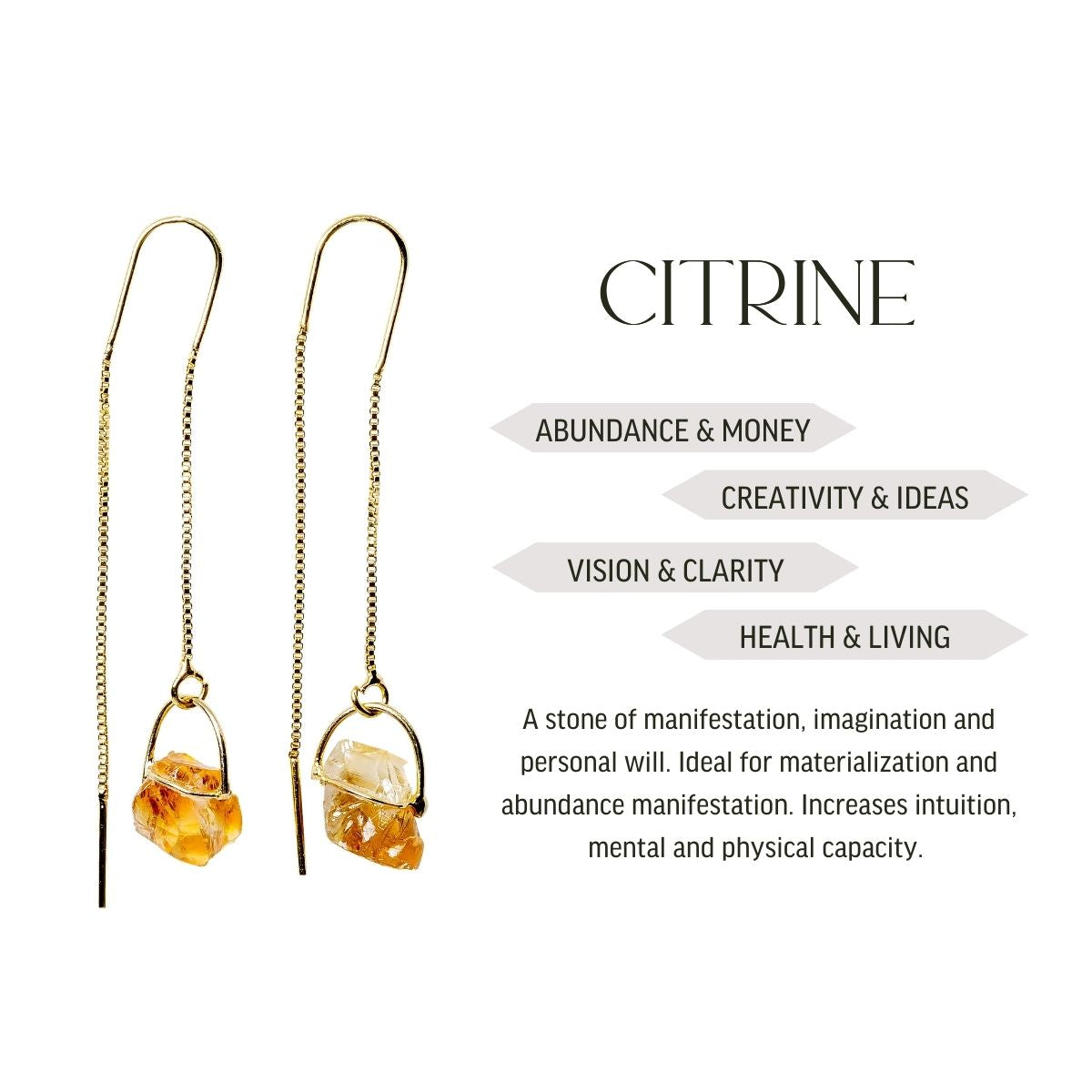 Citrine - Threaded Earrings - Gold Plated