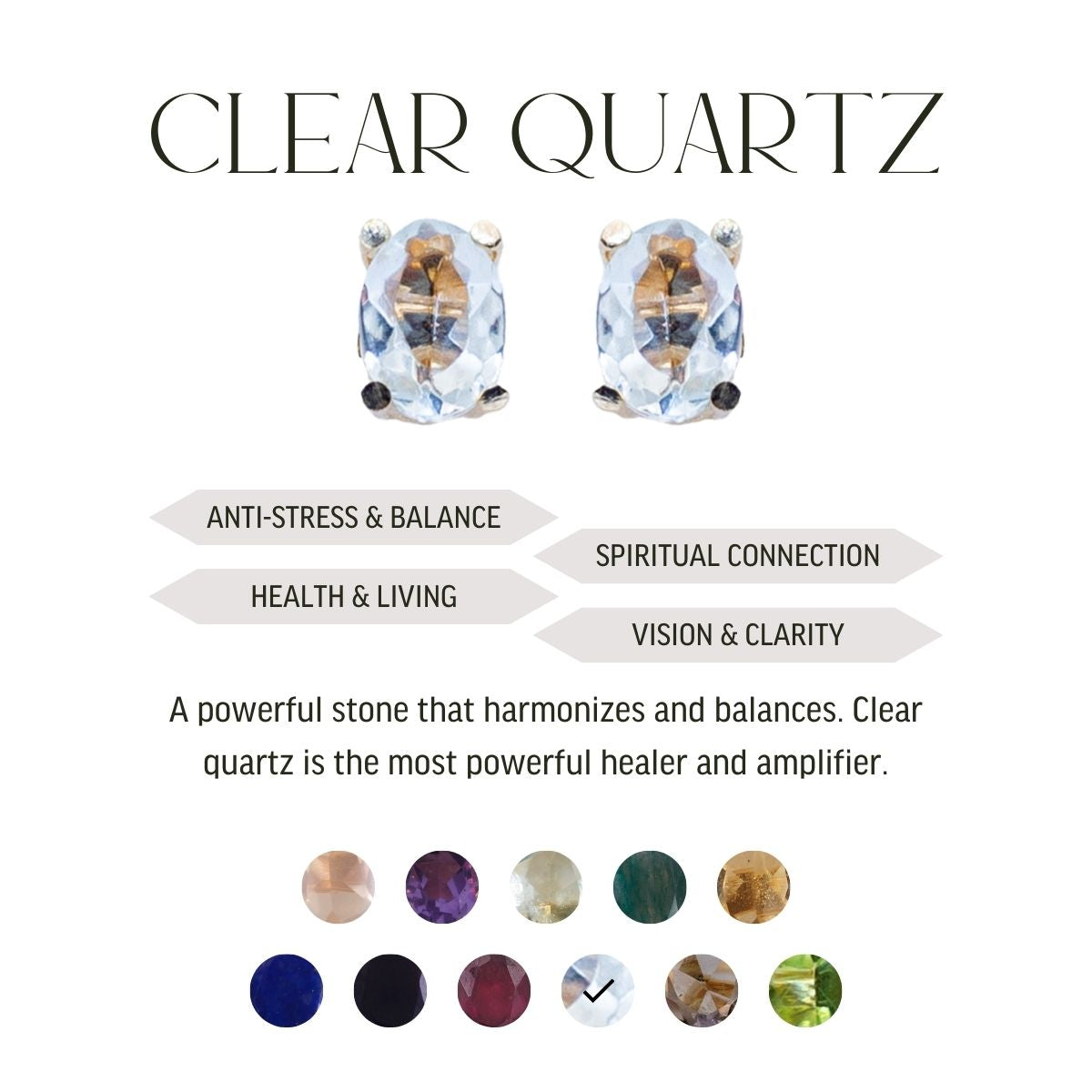Various Natural Stone Studs Earrings - Gold Plated