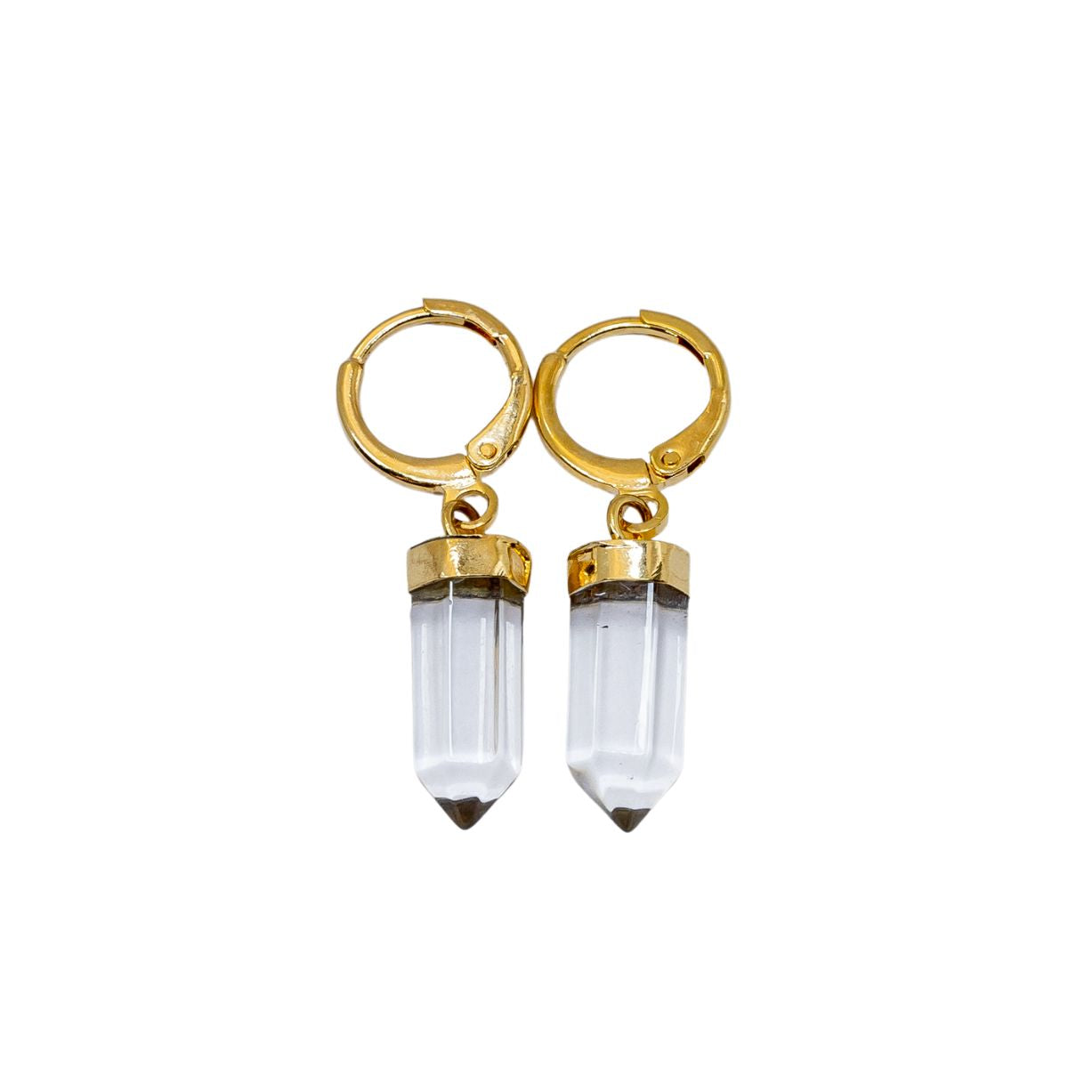 Clear Quartz Pointed Prism - Hoop Earrings - Gold Plated