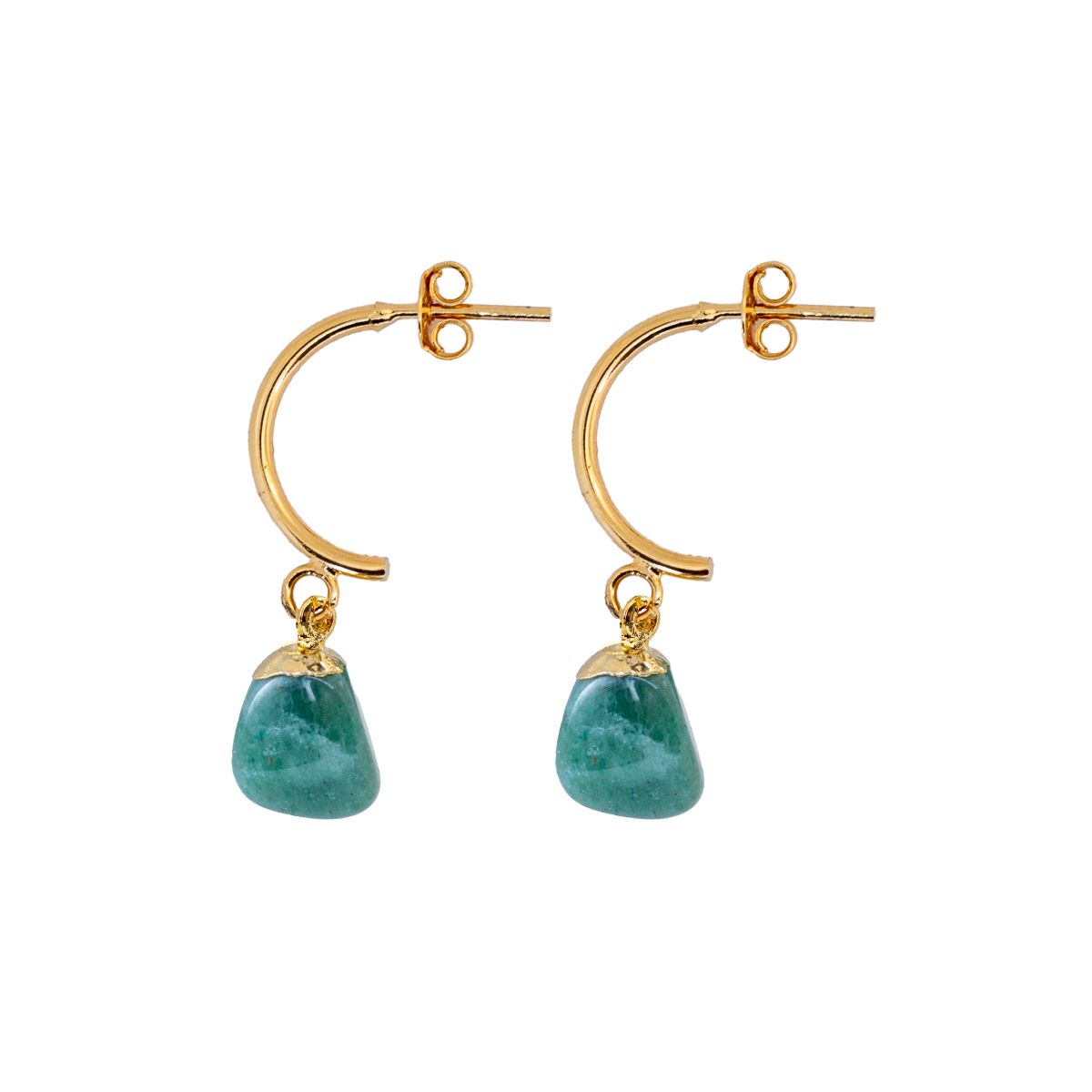 Green Quartz Half Moon Earrings - Gold Plated