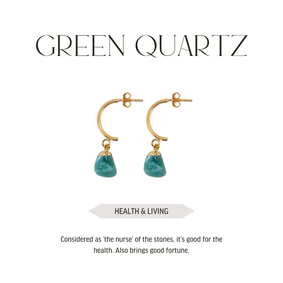 Green Quartz Half Moon Earrings - Gold Plated