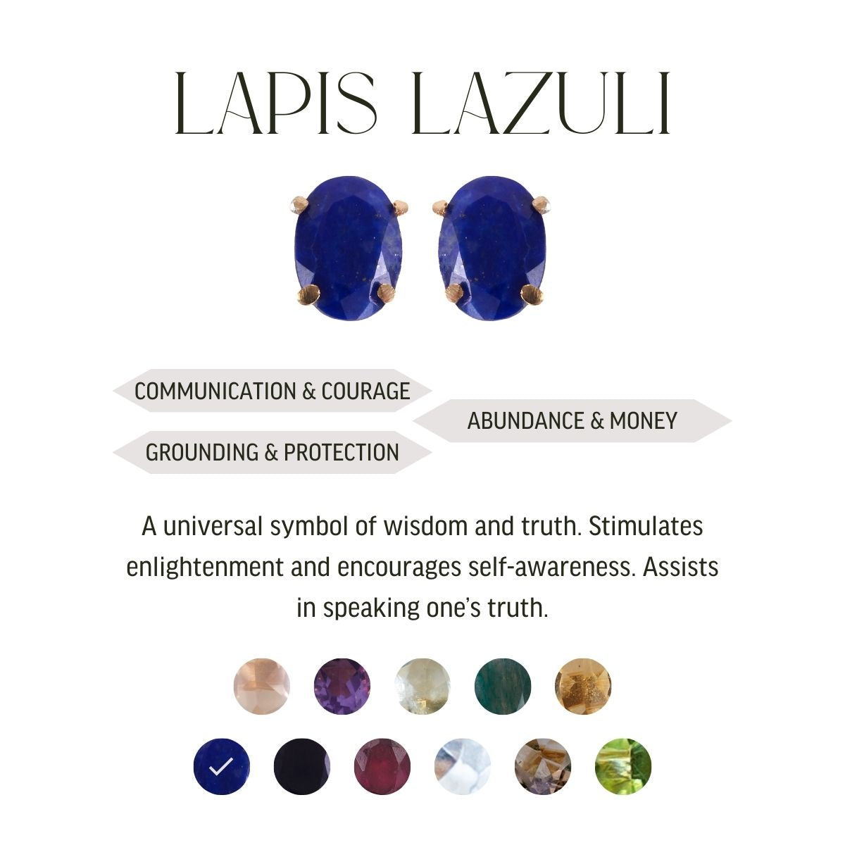Various Natural Stone Studs Earrings - Gold Plated