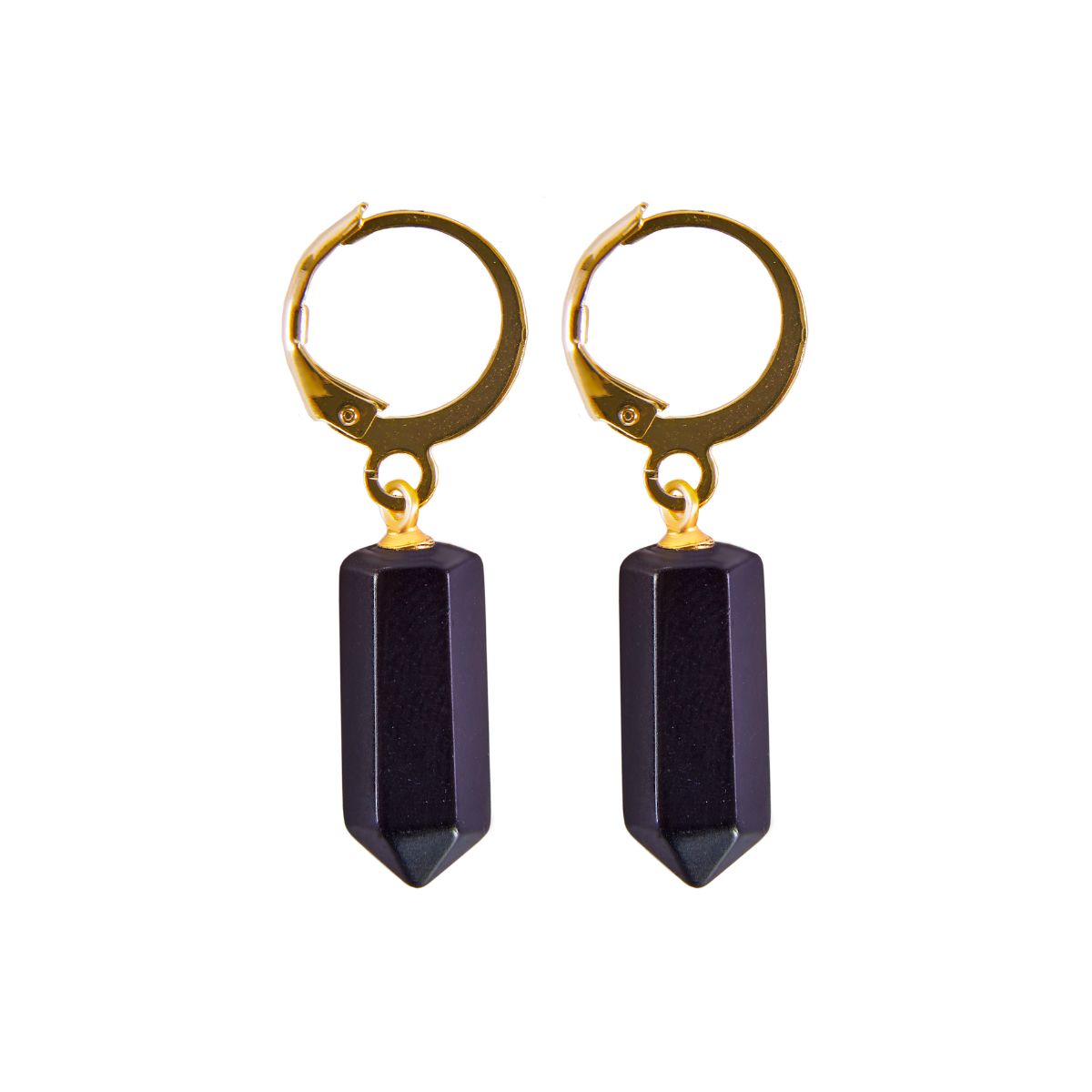 Black Obsidian Pointed Prism - Hoop Earrings - Gold Plated