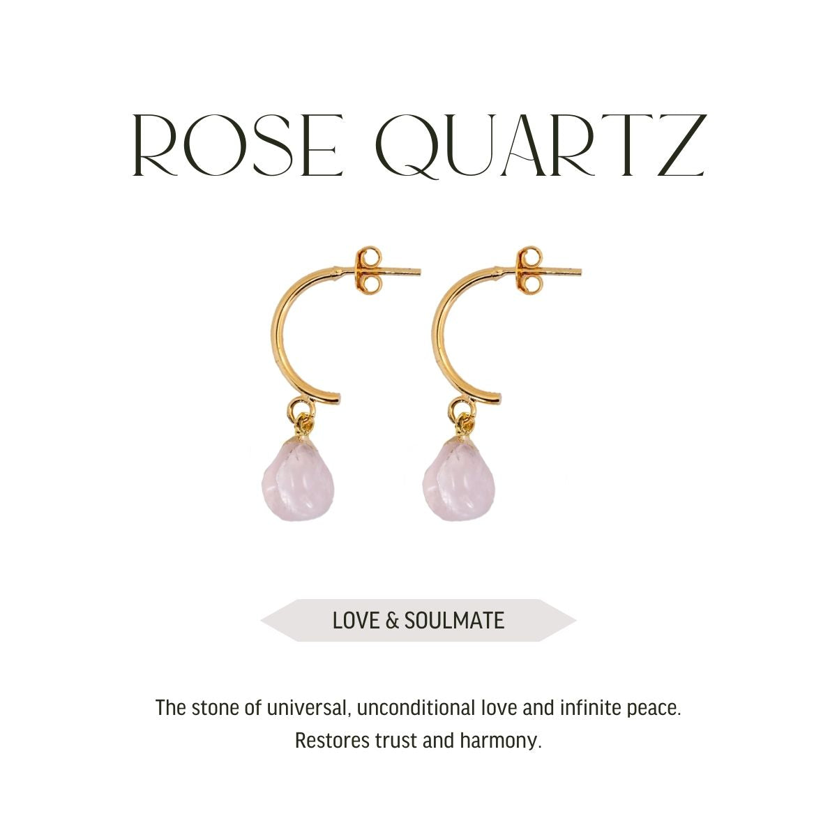 Rose Quartz Half Moon Earrings - Gold Plated