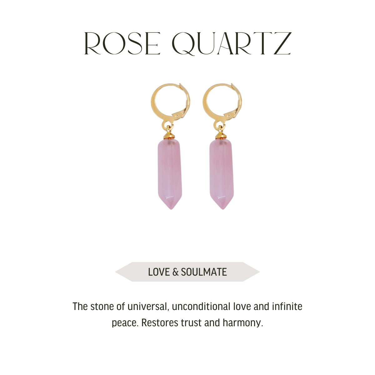 Rose Quartz Pointed Prism - Hoop Earrings - Gold Plated