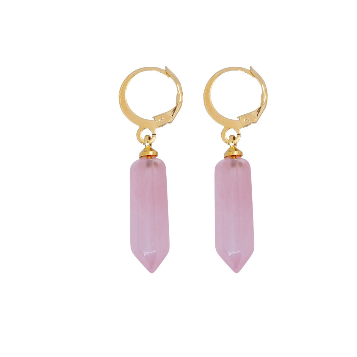 Rose Quartz Pointed Prism - Hoop Earrings - Gold Plated